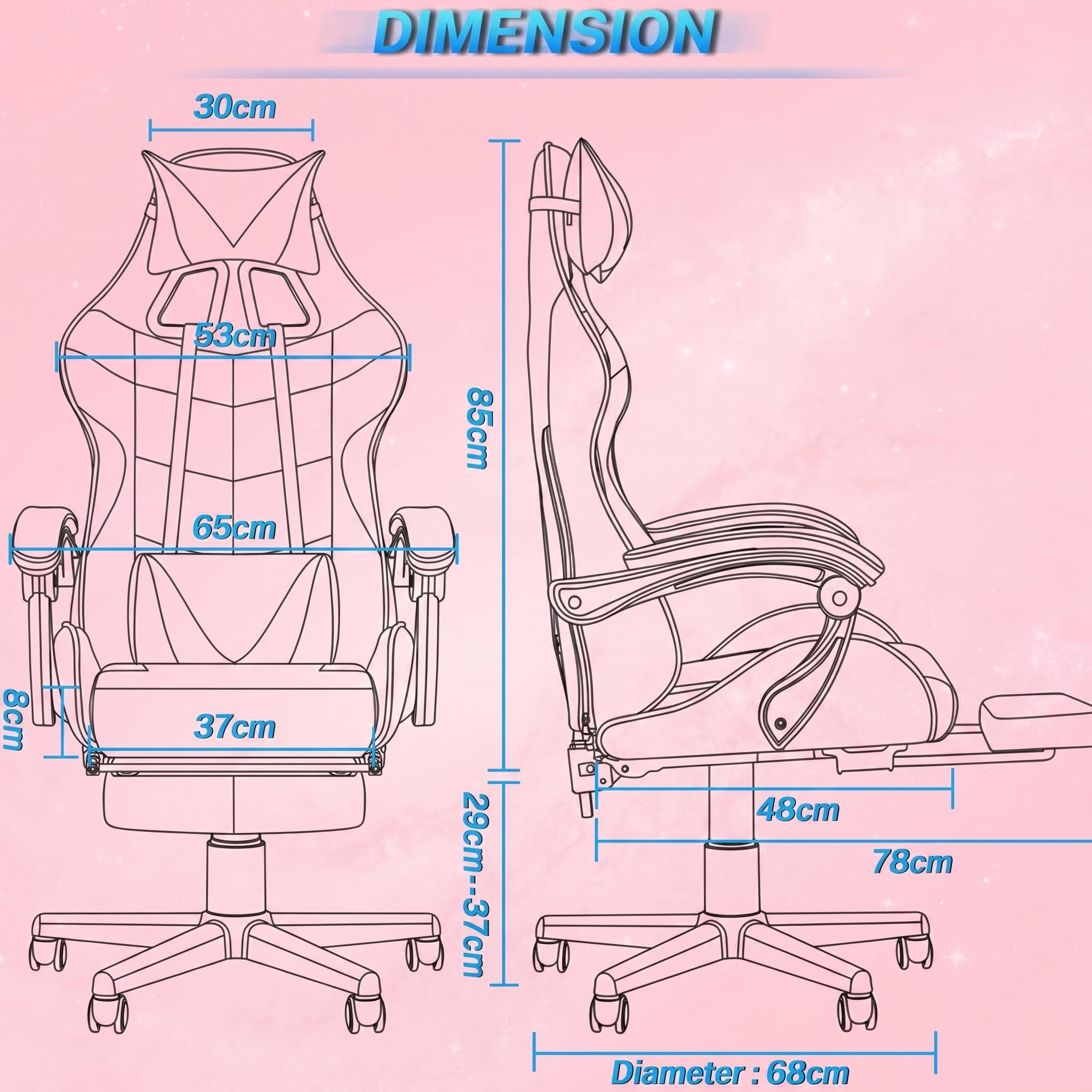 Huracan Sedia Gaming, Poltrona Gamer con Funzione Massaggio e Poggiapiedi, Sedia Gamer Ergonomica con Memory Foam e Rivestimento in PU, Altezza Regolabile, Schienale Reclinabile, Gaming Chair, Rosa