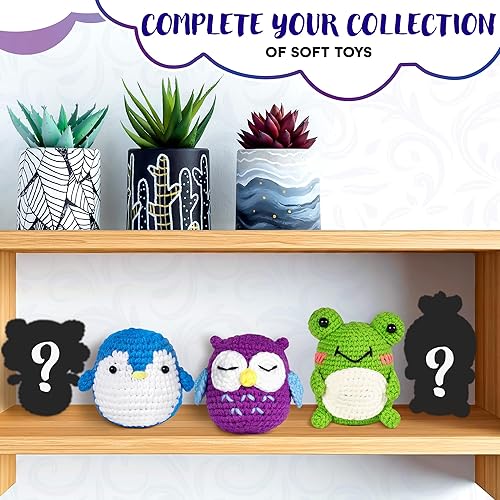 Miniatura 8 de Tesorrio Animals Amigurumi - Kit de ganchillo para principiantes, kit de tejido fácil de usar para adultos con hilos suaves, herramientas e