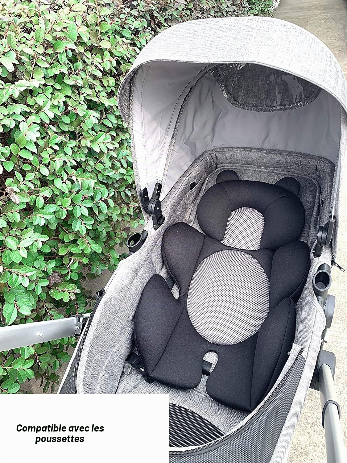 GanEn Coussin confortable de soutien de tête et de corps pour bébé, siège de voiture, chaise haute (noir)