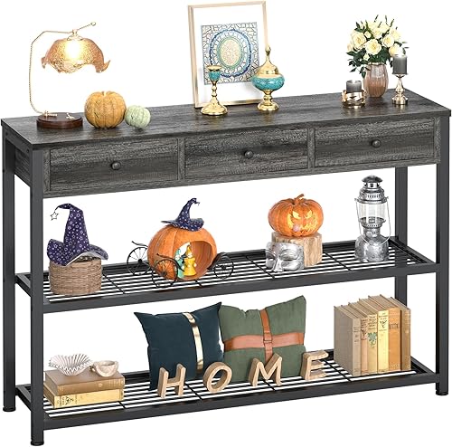 Besiost Mesa de entrada de 47 pulgadas con cajones y estantes de almacenamiento, mesas de consola con cajones para entrada, mesas de sofá estrechas