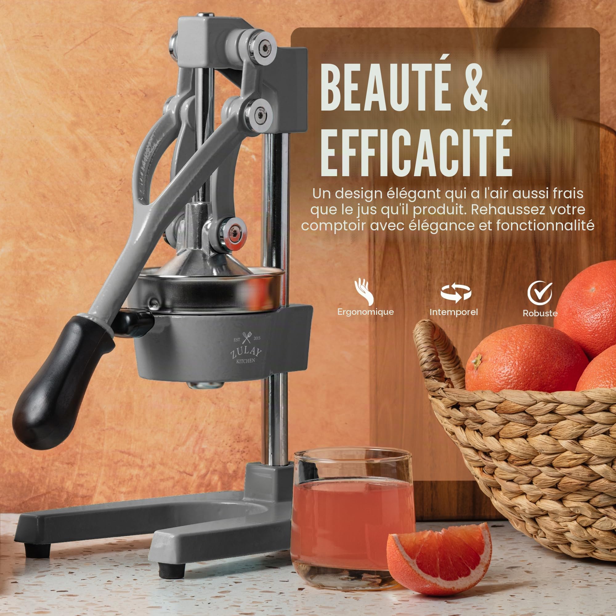 Zulay Kitchen Presse-agrumes Manuelle en Fonte, Presse de Jus Presse d'Oranges Manuelle pour Agrumes, Robuste Presse de Fruits en Acier Inoxydable, Extracteur de Jus en Fonte, Entsafter Manuel pour