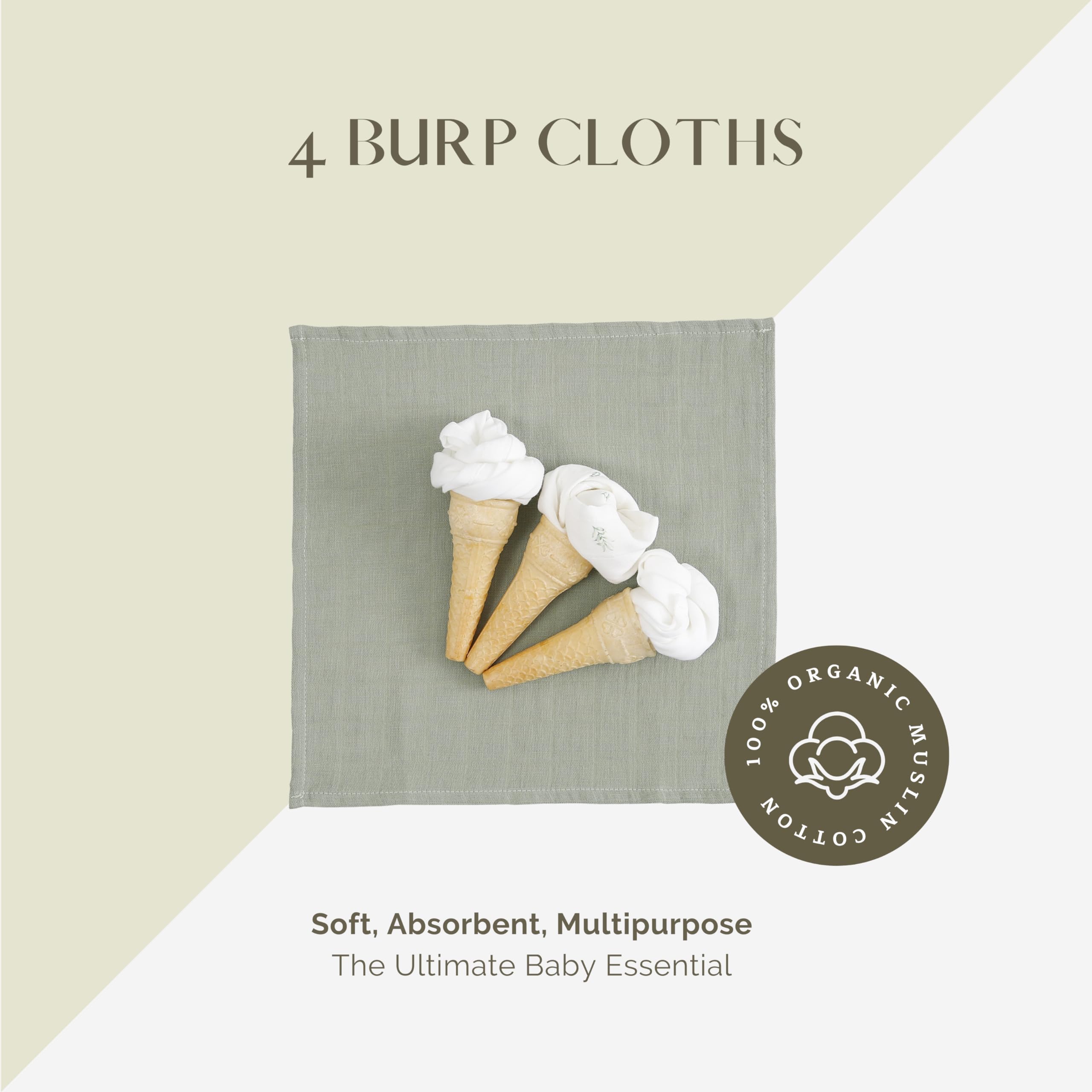 TEOS EMPORIUM 4,3,2,1,GO! - 100% Organic Muslin Cotton, Sage Green, 0 - 12 months - Image 3