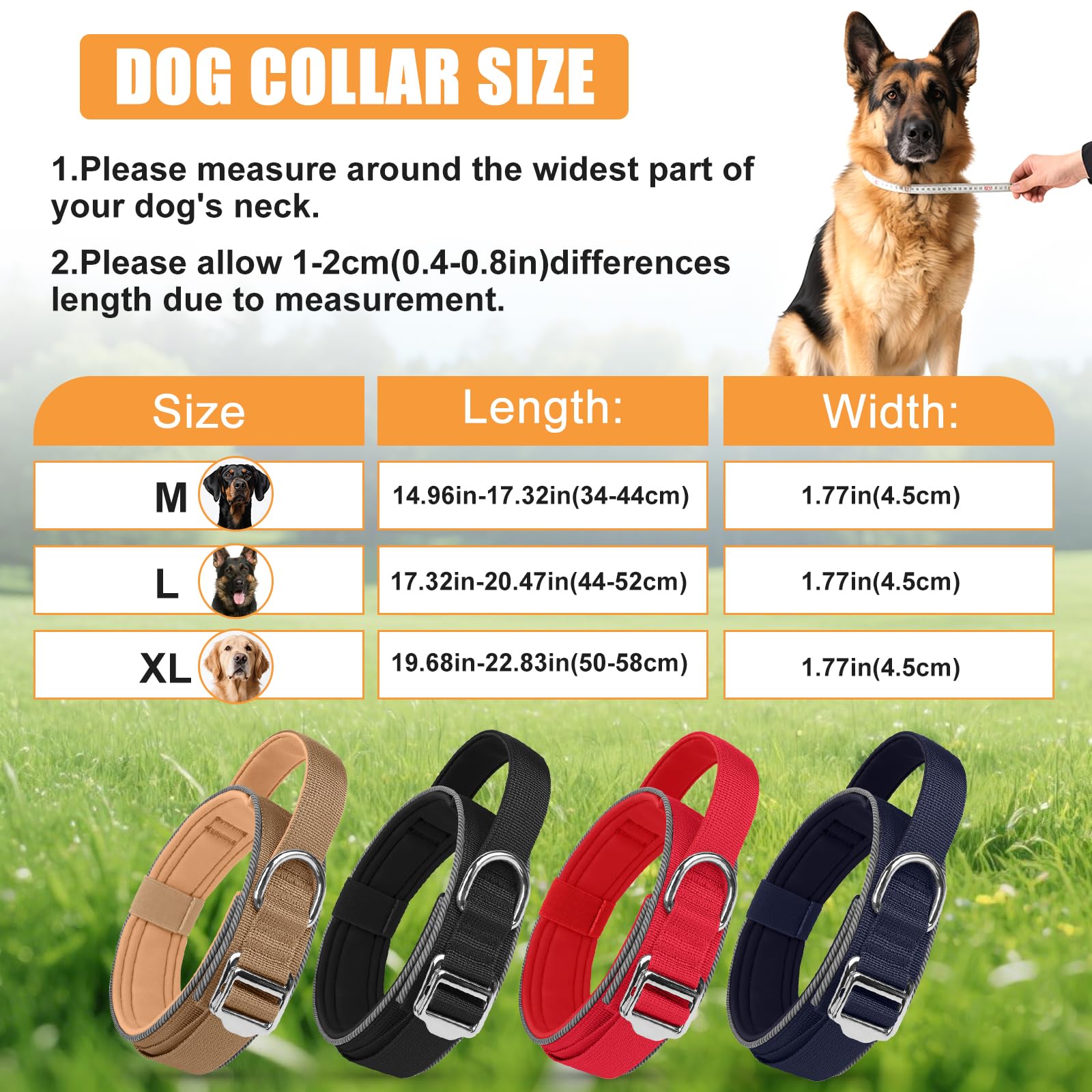 AKOFIC Tactical Dog Collar, Reflective, Heavy Duty Wide Dog Collar with Handle and Soft Padded - Image 3