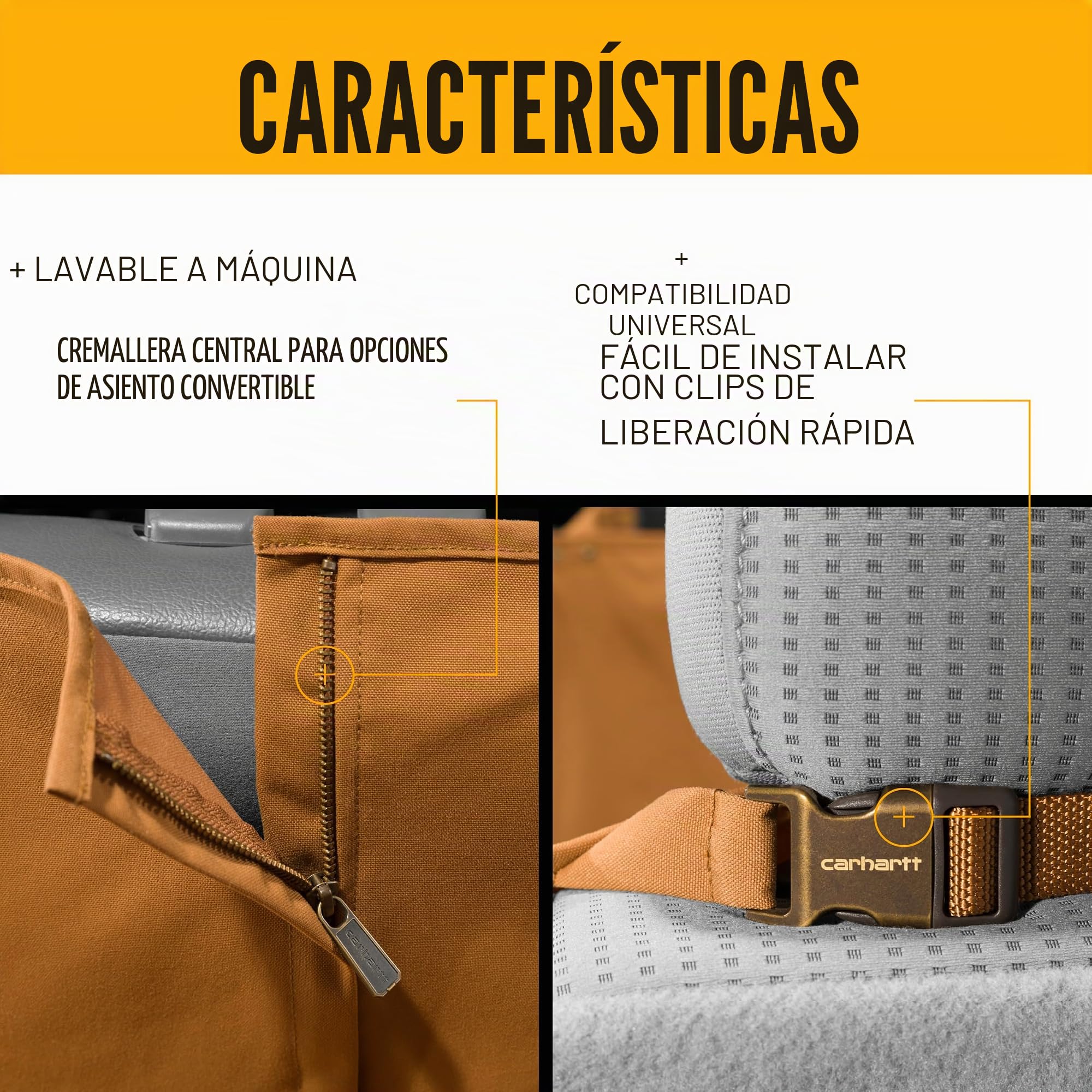 Carhartt Protector Universal de Asiento de Coche de Hamaca de Nailon Ajustable para Mascotas, Funda de Asiento Trasero para Perro