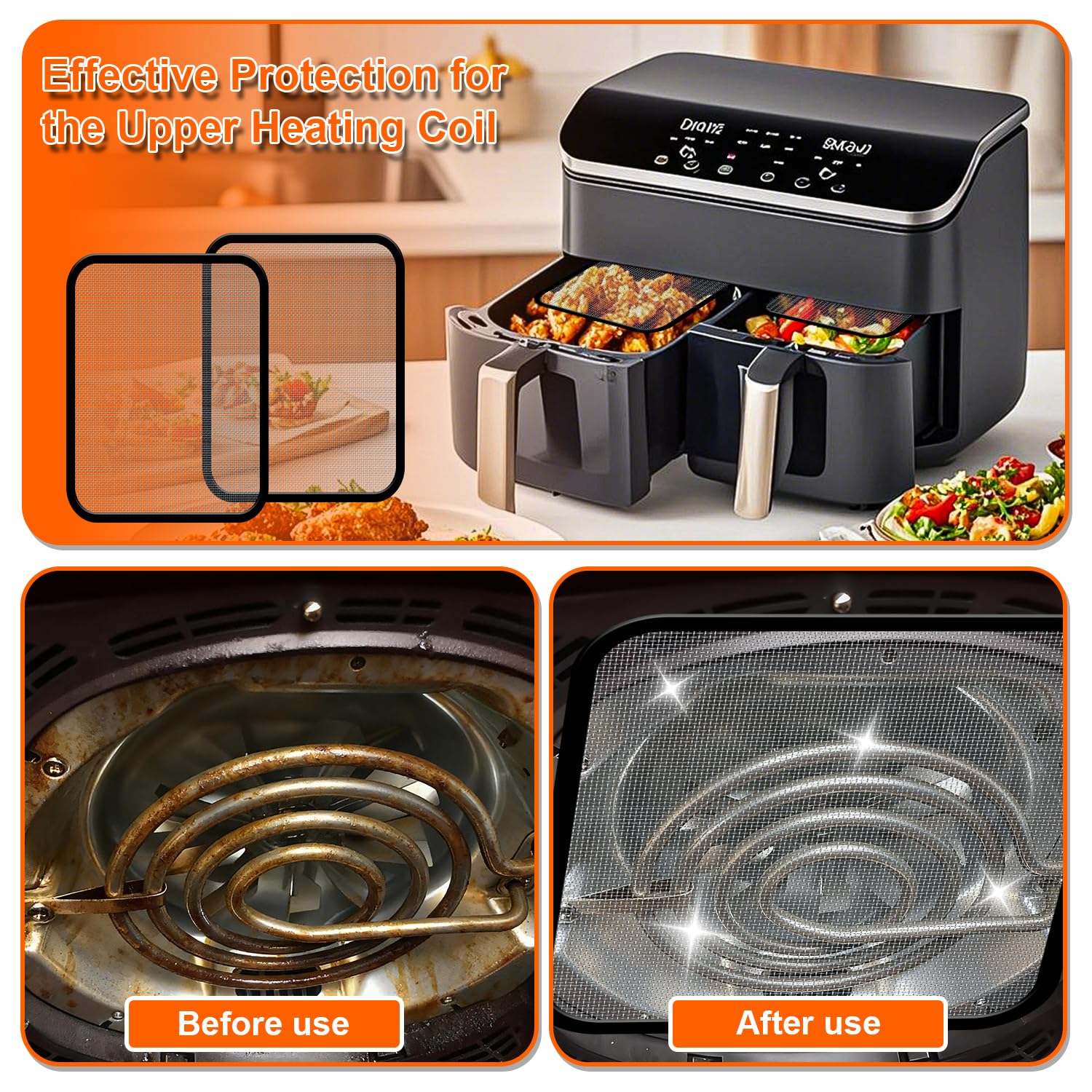 2 Piezas Protección Contra Salpicaduras de Malla Fina de Acero Inoxidable para Cosori Airfryer 8,5 L/Dual Blaze TwinFry 10 L, Para Cosori CAF-R901-AEU 8.5L, accesorios Cosori Airfryer,Reutilizable