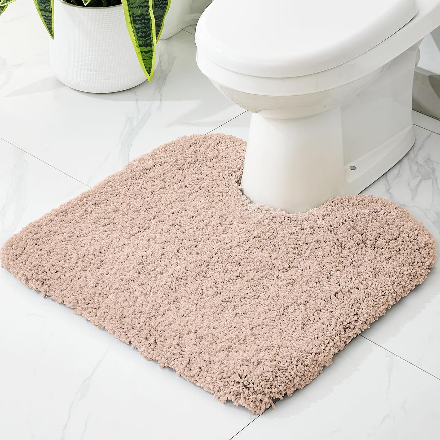 Disolla Beige Toilet Rug 22x24 Non Slip Fluffy Toilet Floor Mat U Shaped Washable Bathroom Contour Rug for Toilet Absorbent Thick Toilet Carpet