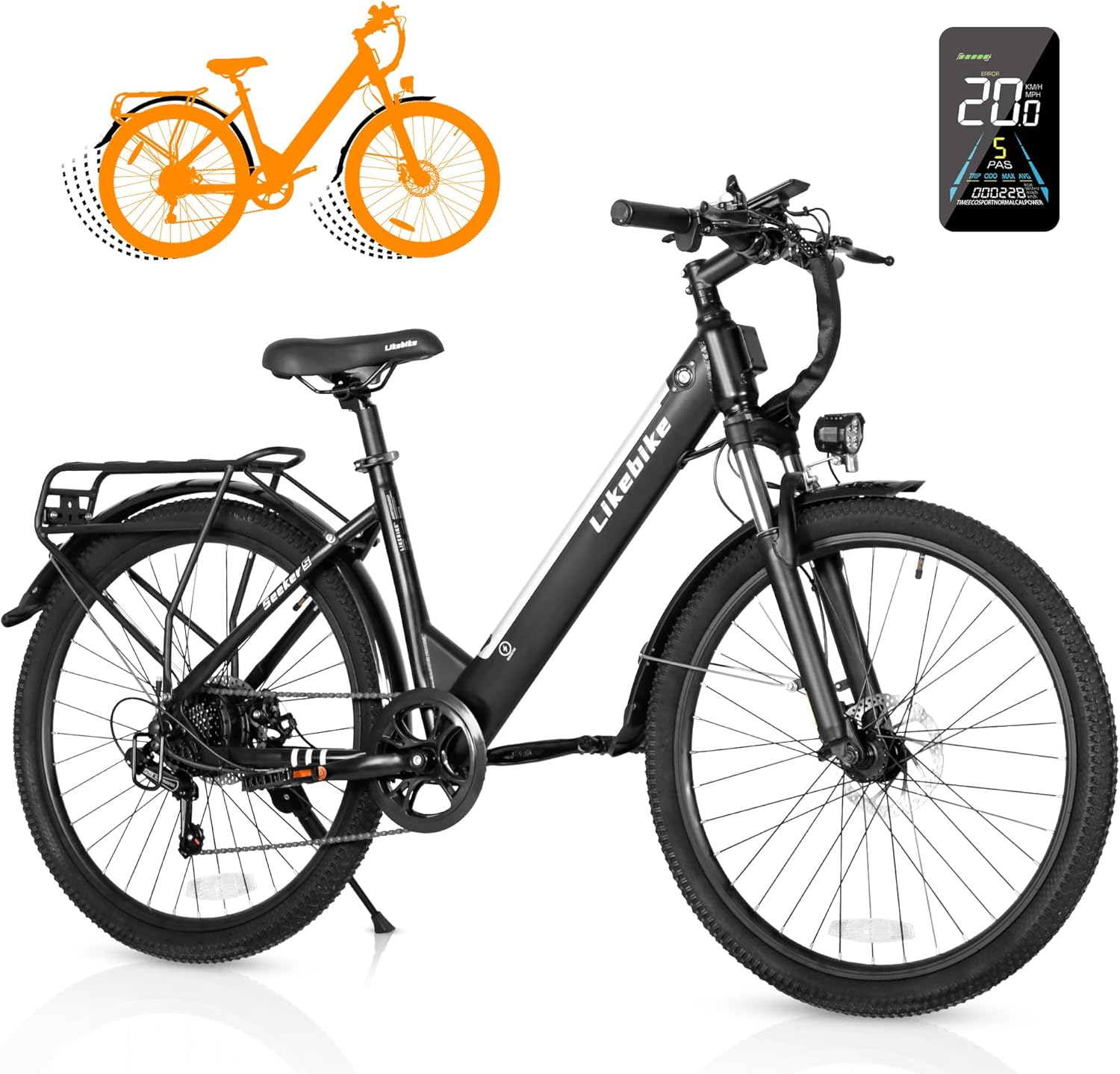 Seeker S Electric Bike for Adults 350W(Peak 540W) 26 inch Electric Bicycle Step Thru Ebike, with 36V/9Ah Battery, 20MPH, 7-Speed Gears and Front Suspension, UL 2849 Certified E-Bikes Seeker S Electric Bike for Adults 350W(Peak 540W) 26 inch Electric Bicycle Step Thru Ebike, with 36V/9Ah Battery, 20MPH, 7-Speed Gears and Front Suspension, UL 2849 Certified E-Bikes