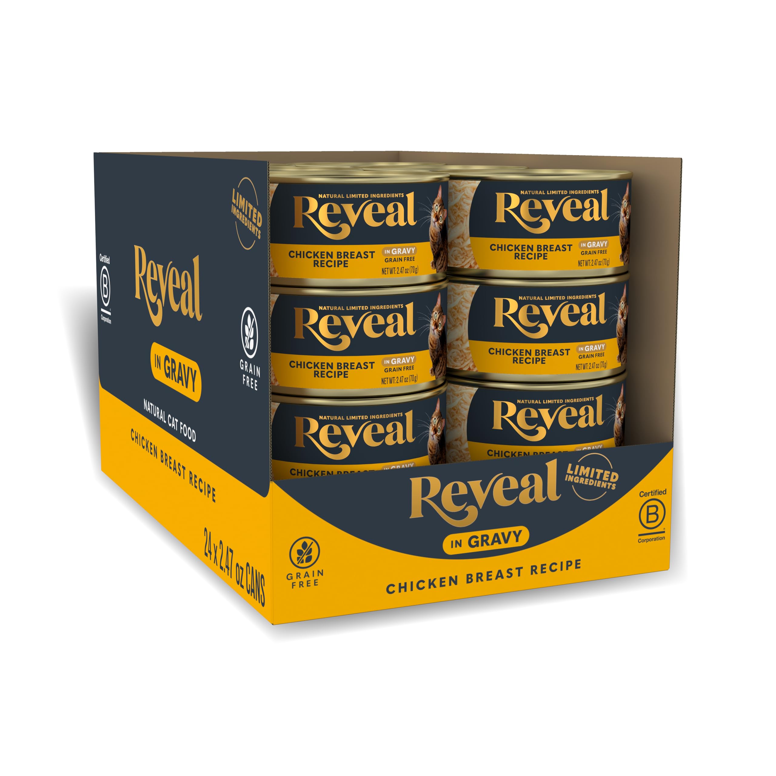 Reveal Natural Wet Canned Cat Food, Limited and Natural Ingredients, Grain Free, High Protein with No Artificial Additives, Chicken Breast in Gravy (