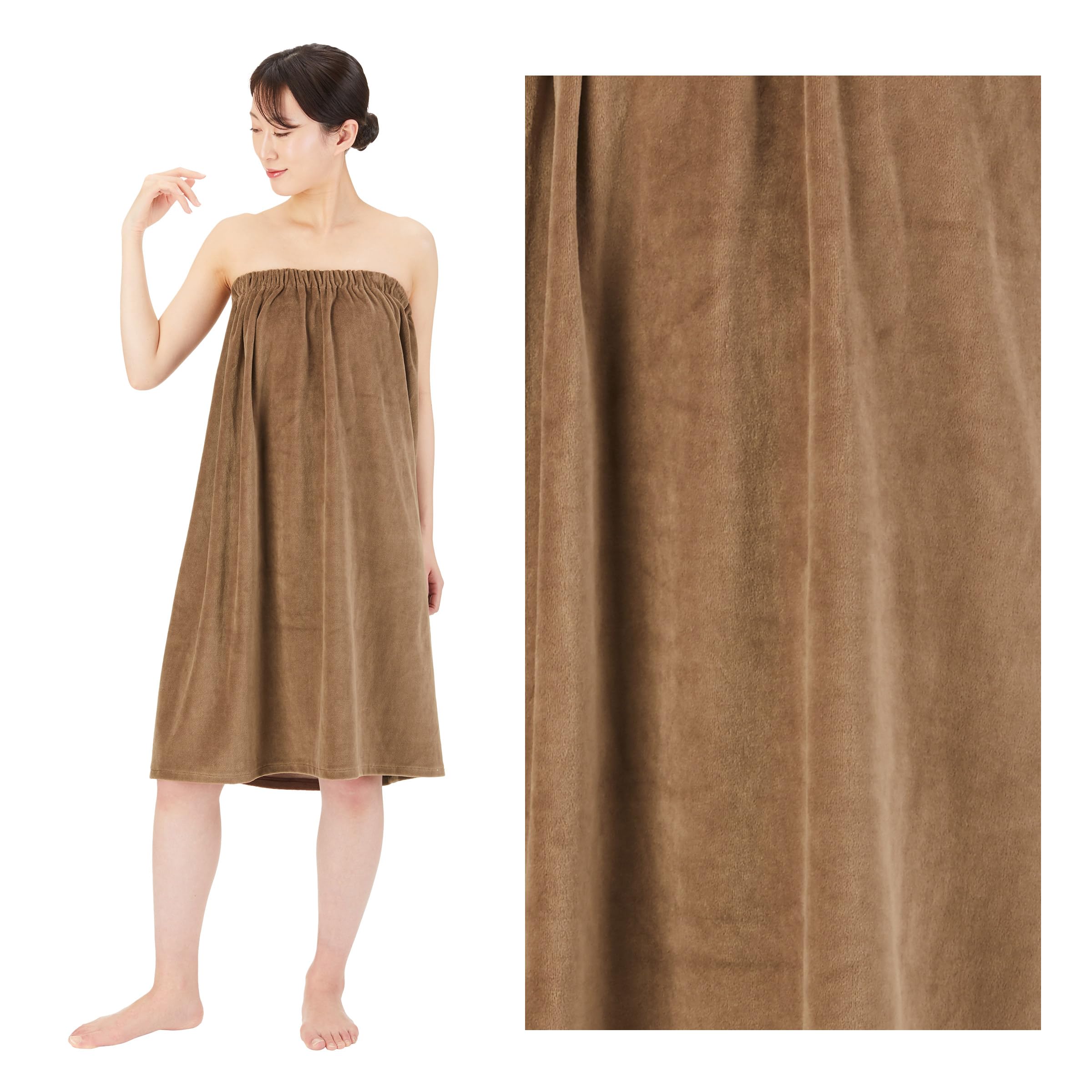 Velour Fabric Esthetic Gown Elastic Closure Mocha [Nightgown Salon Gown Beauty Gown Body Wrap Towel Bathrobe, Room Wear, Loungewear, Wrap Towel, Women's, Adult, Women's, Bath, Absorbent] brown (mocha) 1 piece