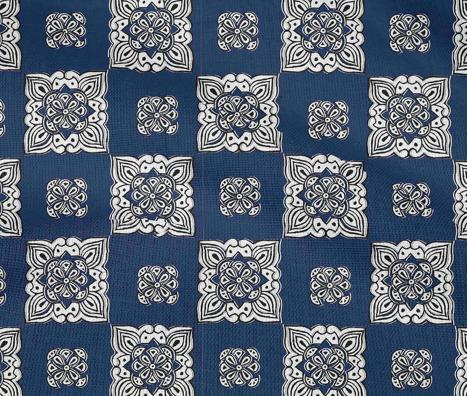oneOone Cotton Flex Blue Fabric Block Quilting Supplies Print Sewing Fabric by The Yard 40 Inch Wide-3O