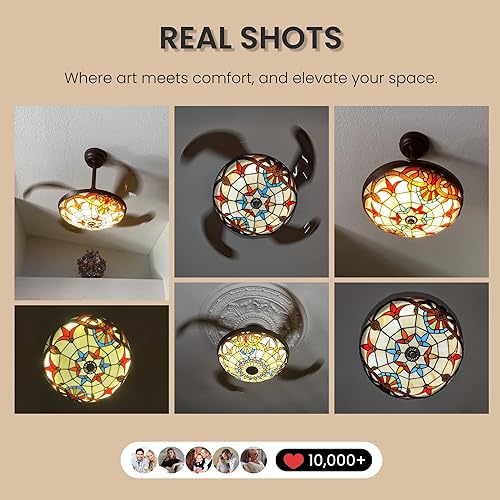 Miniatura 3 de APBEAMLighting Ventilador de techo estilo Tiffany de 36 pulgadas con luces, lámpara LED regulable con control remoto con 4 cuchillas inversas