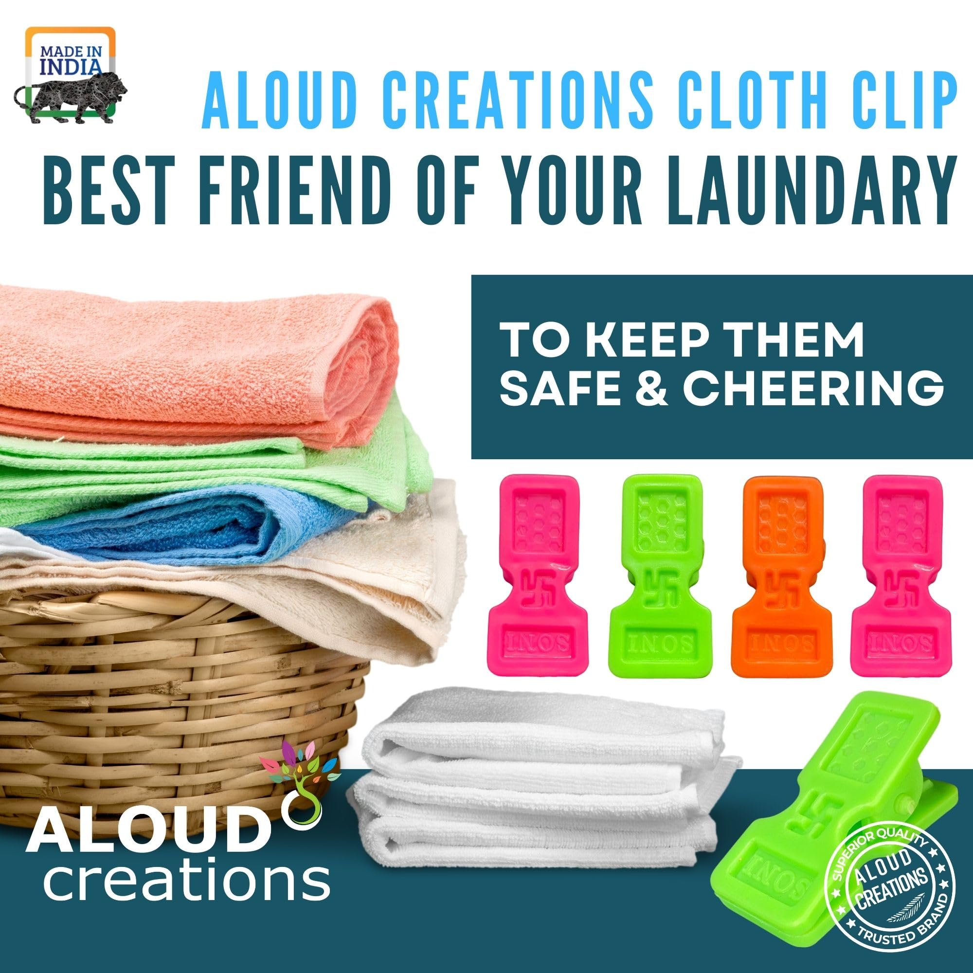 ALOUD CREATIONS 48 mollette ultra resistenti per asciugare i vestiti | Clip per asciugare i vestiti | Clip per asciugare i vestiti, appendere e organizzare | Spille | Chimti | Mollette per appendere