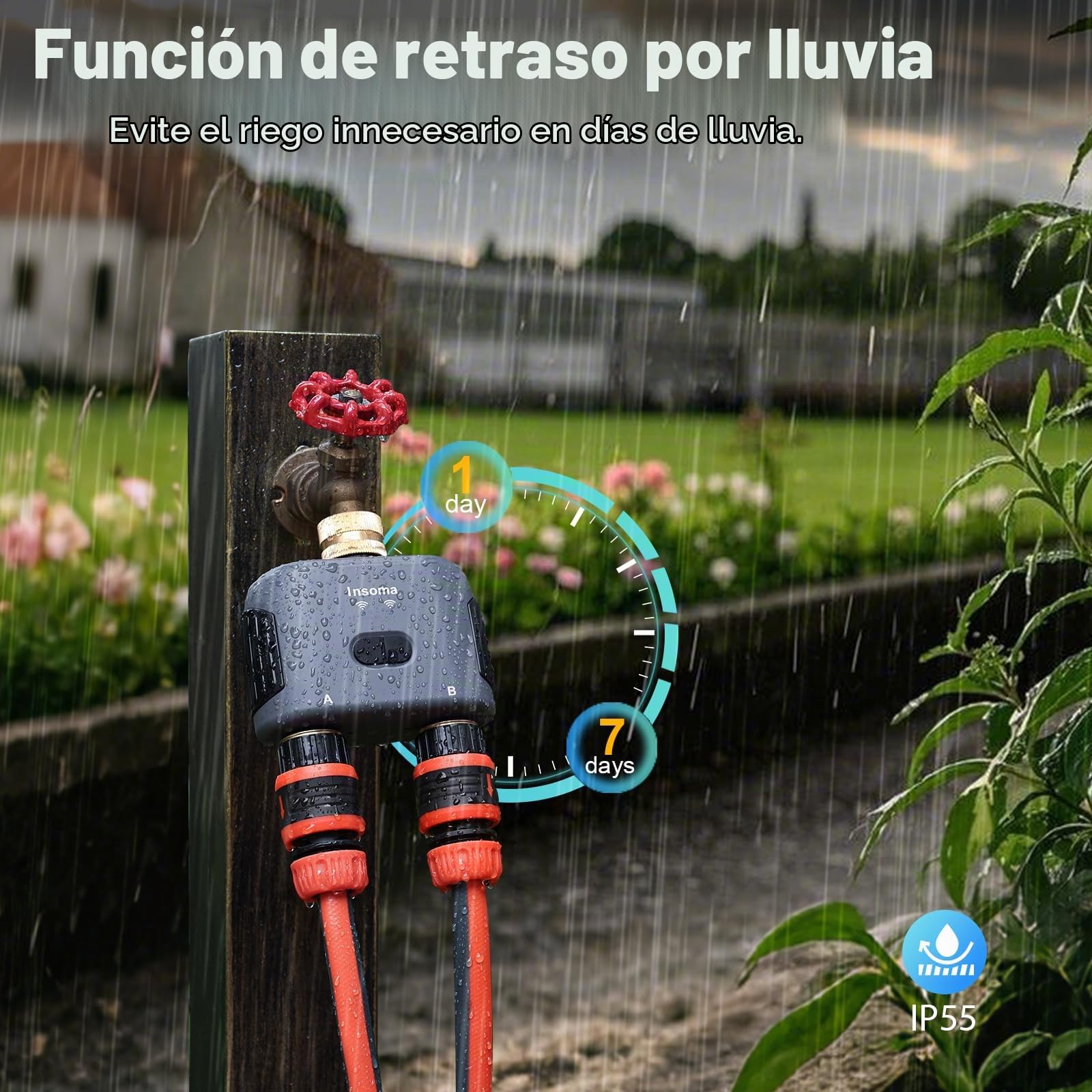 Temporizador de Agua de 2 Zonas con Entrada y Salida de latón, Temporizador para Manguera de jardín, Control Remoto de aplicación, Temporizador de Manguera WiFi con Puerta de Enlace, Control por Voz