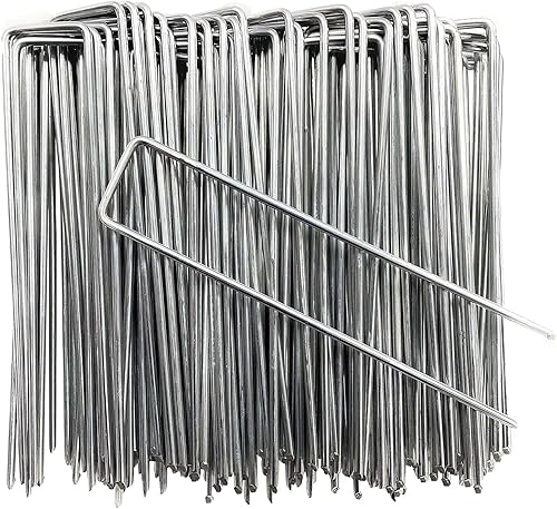 NINXANG Landscape Staples 6 Inch 50 Pack Garden Stakes Galvanized Lawn Stake U-Type Turf Staples for Weed Barrier Fabric Holding Fence Rust Proof Sod Pins Stakes for Securing Netting Ground Sheets