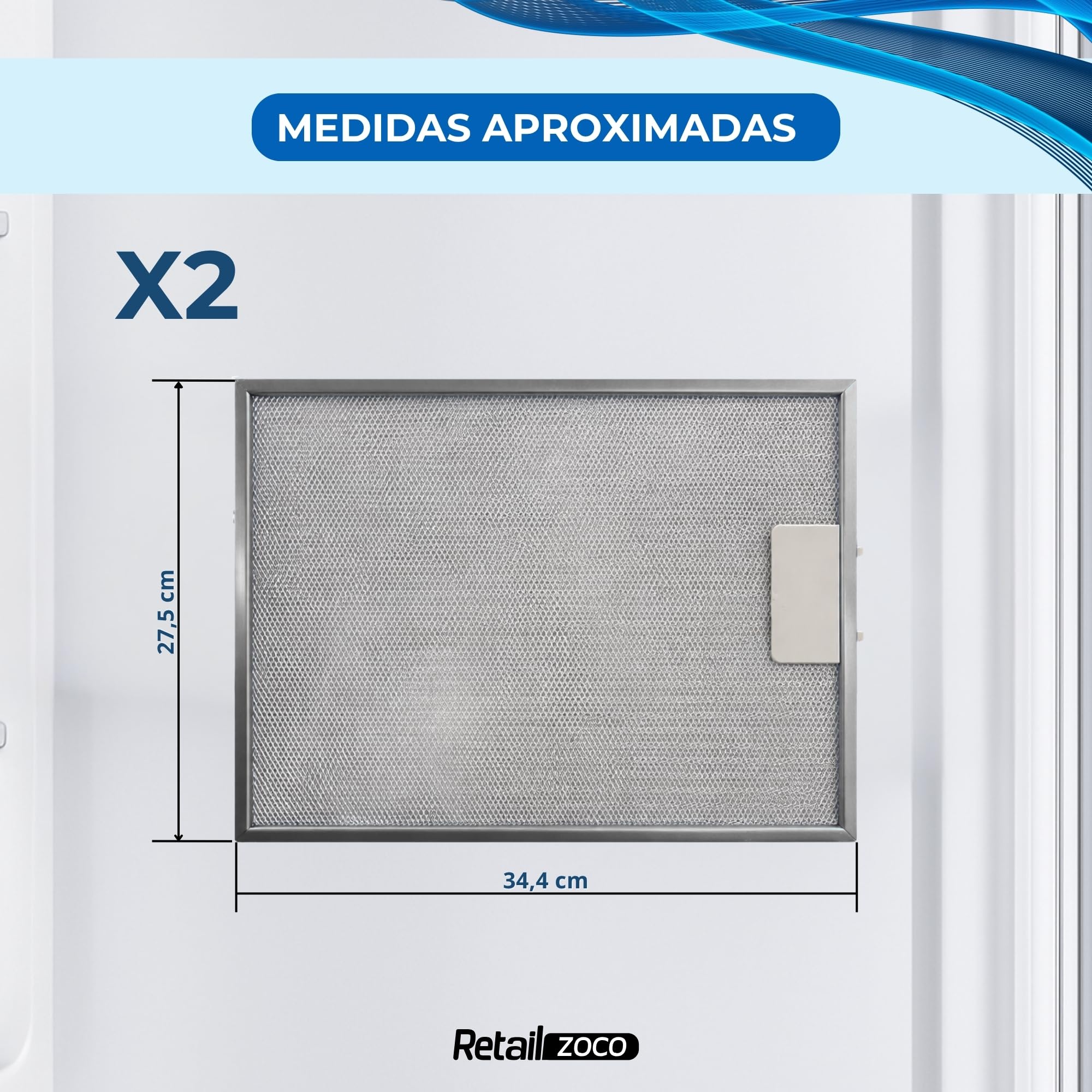 Filtro Campana Extractora compatible con Teka DBB60, Repuesto campana Teka, código original 81460133, Medidas 27.5 cm x 34.4 cm, Contiene 2 unidades de filtro