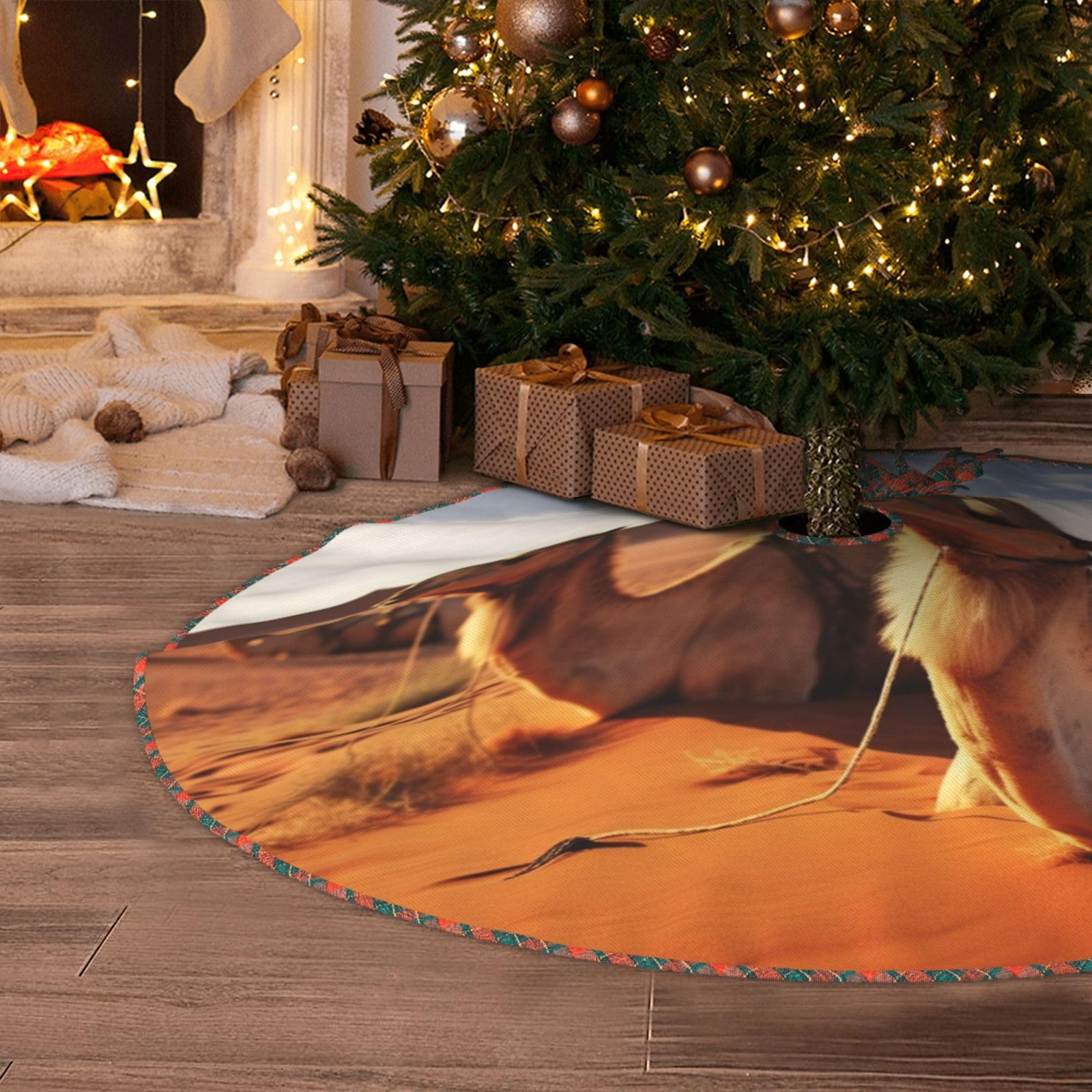 Camels Rest Desert Christmas Tree Skirt 48" Artificial Tree Mat Cover Merry Christmas Burlap Xmas Tree Skirt for Christmas Decoration Holiday Indoor Outdoor Winter Party Decor