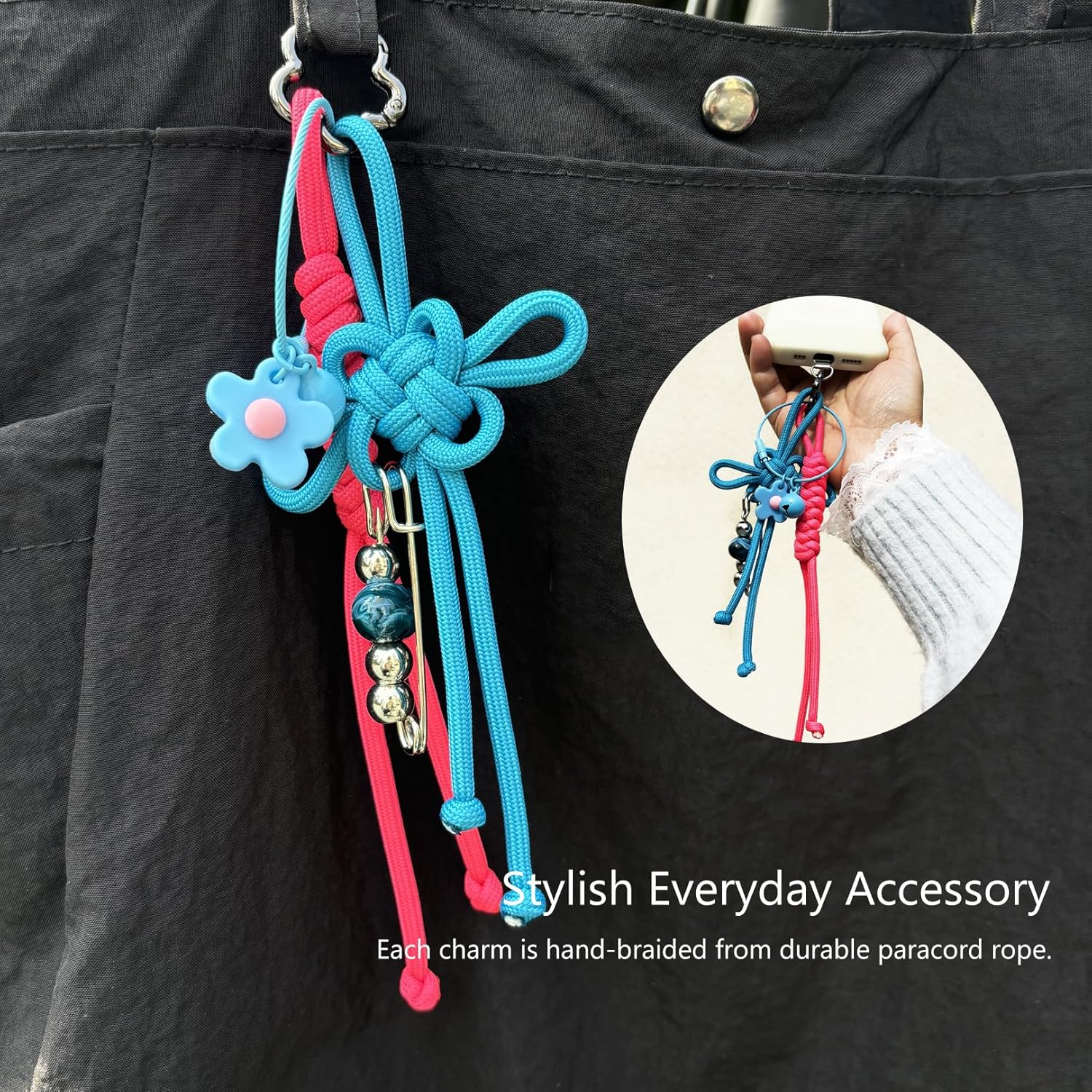 DAOSUN Paracord Keychain Bag Charms – Handmade Rope Keychain & Designer Purse Charms for Women - Image 3
