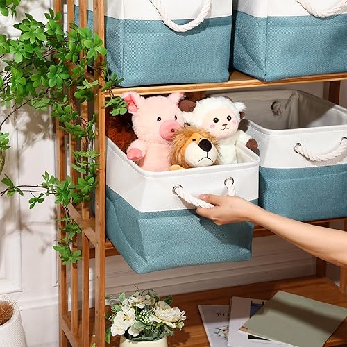 Miniatura 9 de meekoo Paquete de 8 contenedores plegables de tela de poliéster, con asas, organizador de armario de lino para estantes, hogar, armario, toallas,