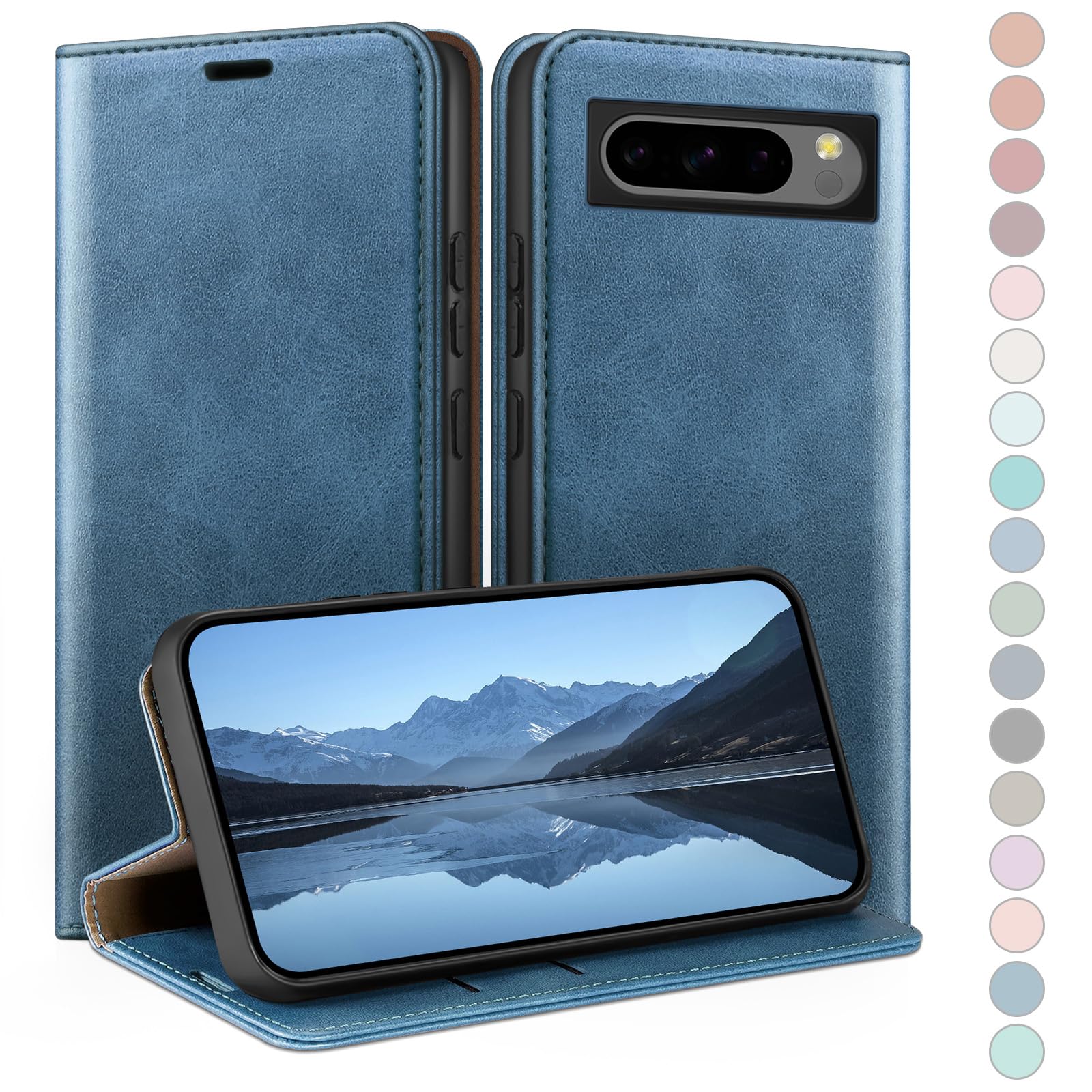 Coque Pixel 8 Pro Bleu Vif Étui Cuir Idéal pour Transports et Sorties