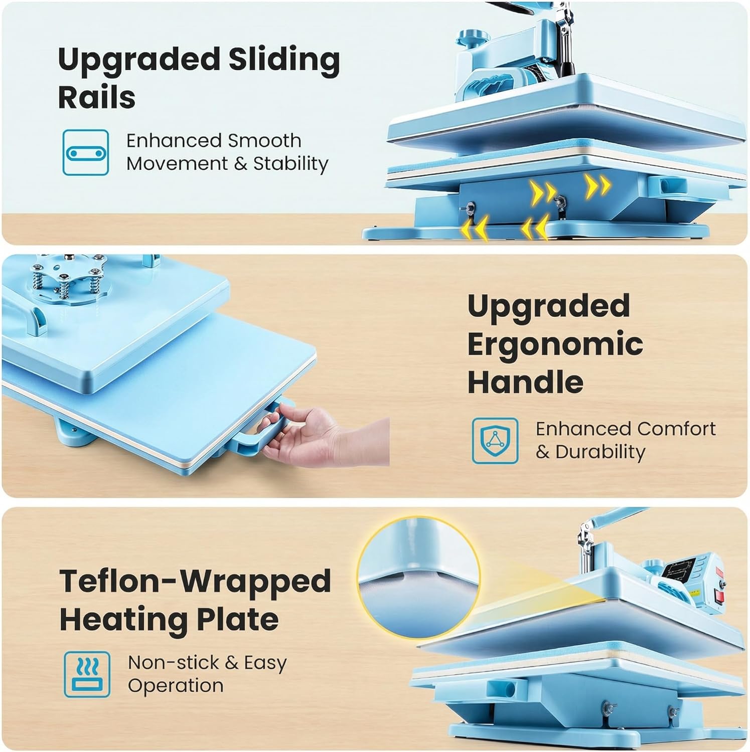 Upgrade 15x15 Heat Press, 5in1 Set Heat Press Machine with 11-30oz Tumbler/Mug/Hat Press, 360° Swing Away Digital Shirt Press, Slide Out Sublimation heatspress for Beginners (15‘’X15‘’ Blue 5in1)