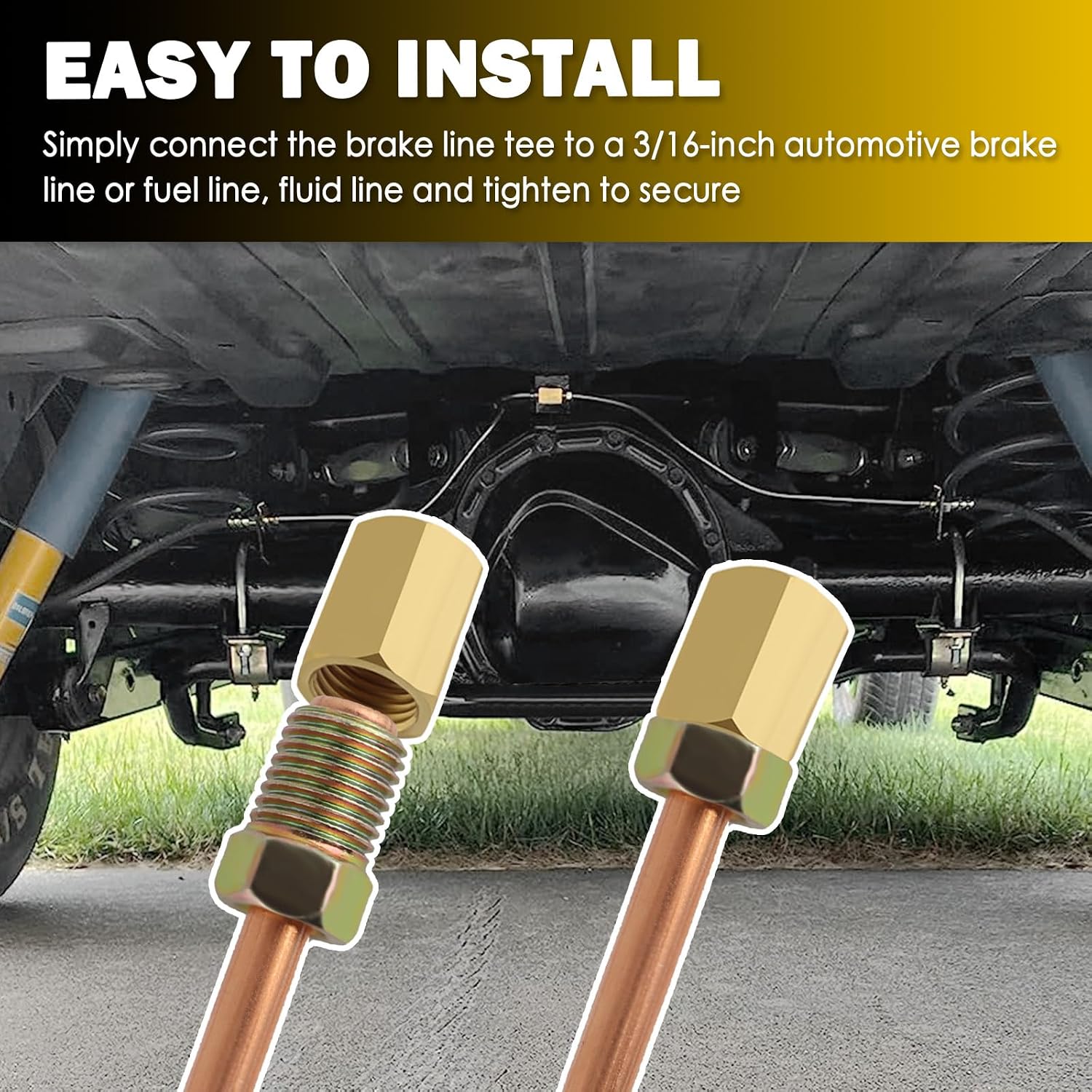 3PCS 3/16 Brake Line,Flexible Rear Brake Line Kit with Inverted Dual Connectors & 2 Brakes Lines Fittings,Universal Nickel Copper Brakes Lines 3/16 Replacement Car Accessories