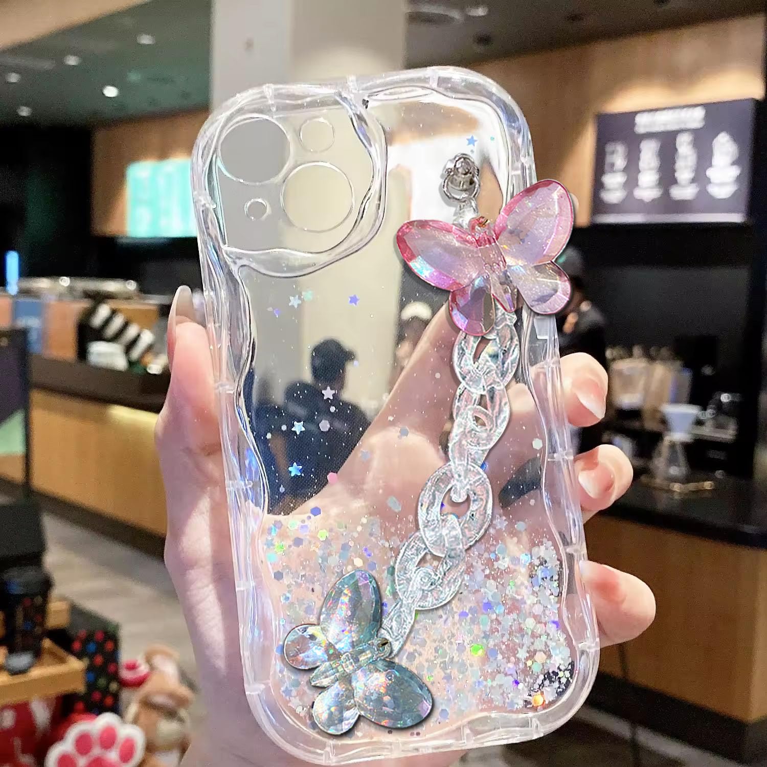 KC Back Cover for Apple iPhone 15 - Crystal Butterfly Wrist Bracelet Dry Fixed Glitter Curly Wave Shape Shockproof Soft Silicone Case with Camera Protection (Transparent) (B0CY99QBQT) Amazon Price History, Amazon Price Tracker
