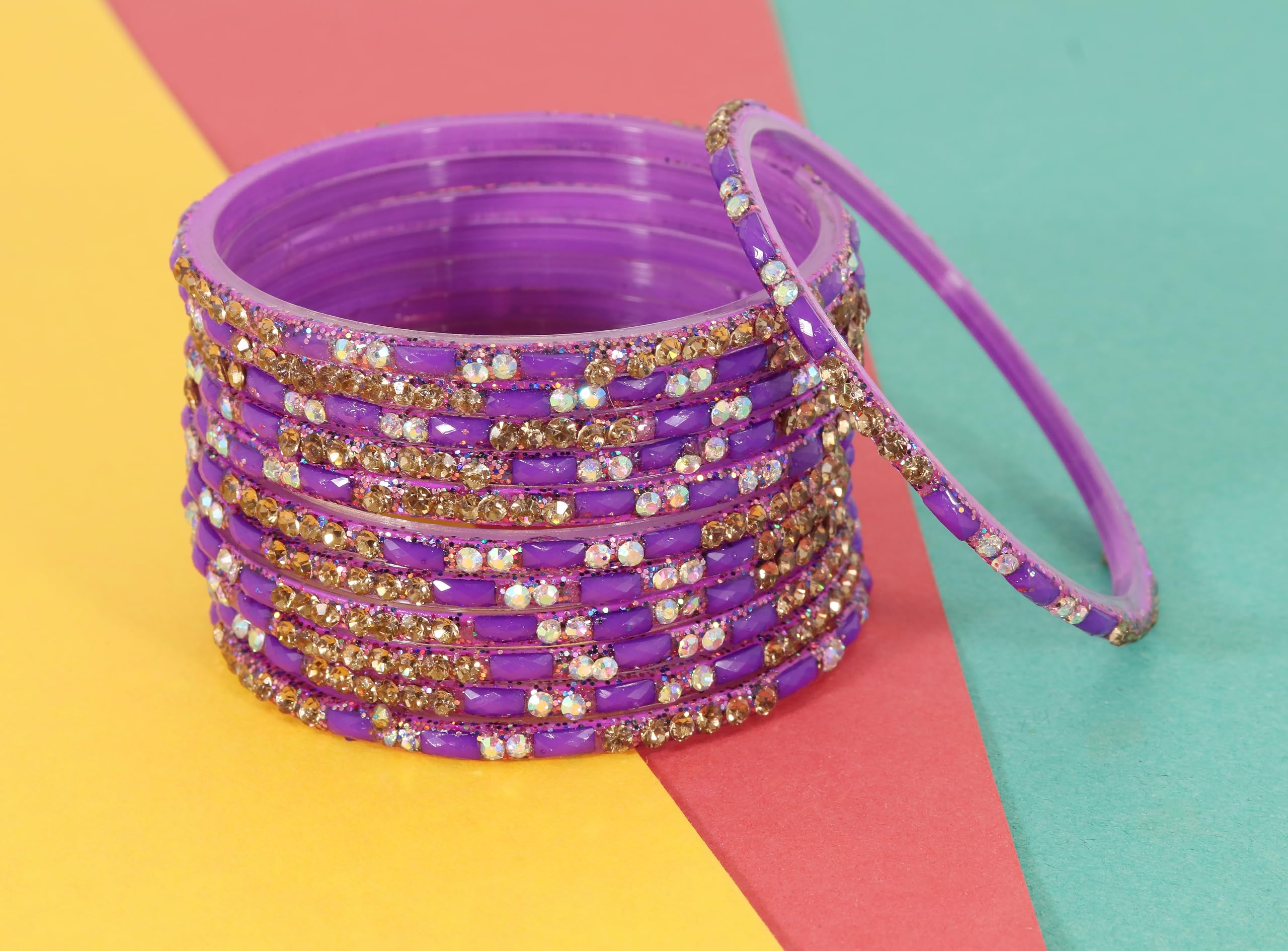Purple Stone Glass Bangles Kaanch ki Choodiyan