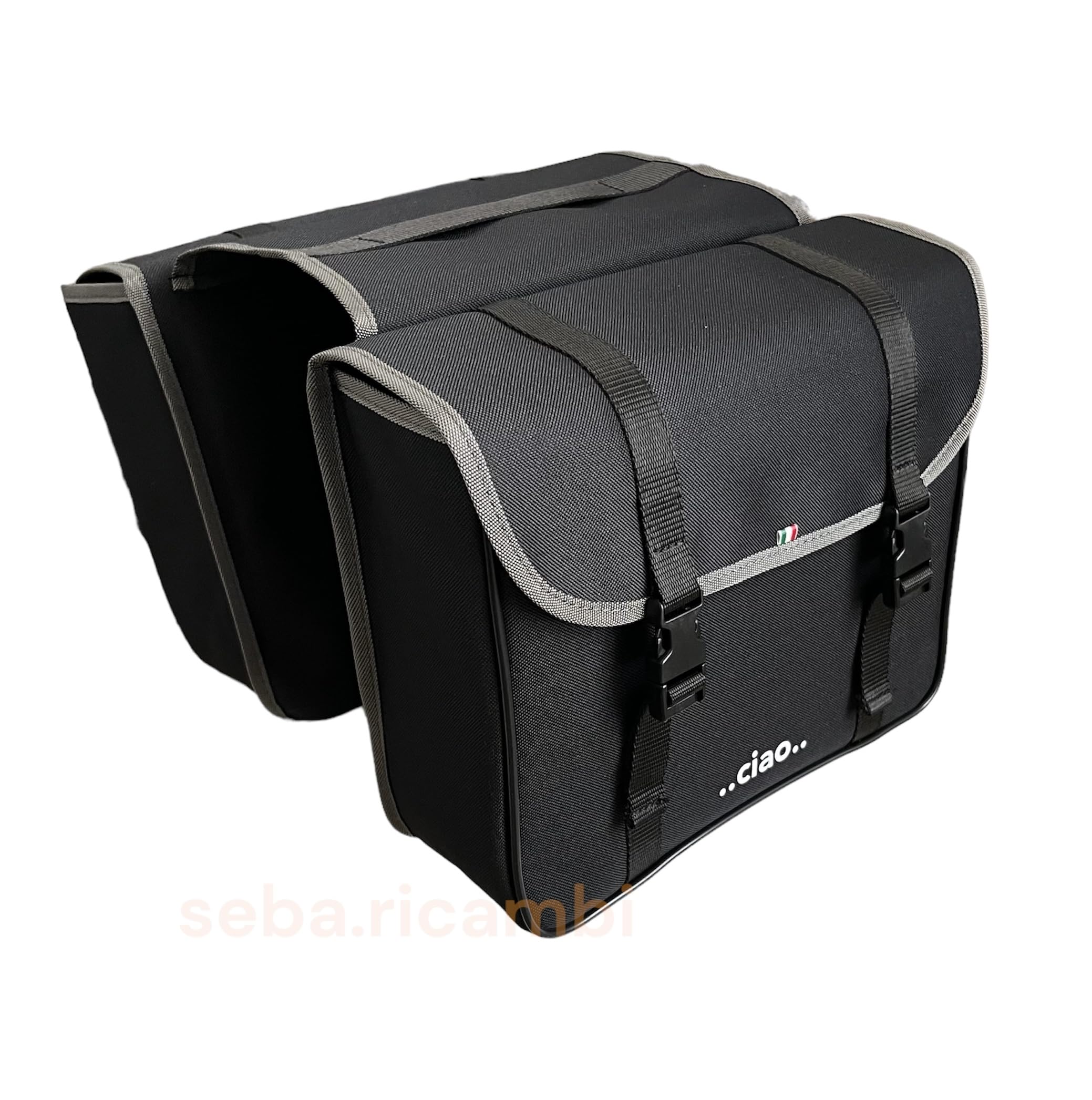 seba.ricambi Coppia Borse Laterali per Piaggio Ciao, Tela Nera, Rigide, 30 cm Lunghezza, 25 cm Altezza, Made in Italy
