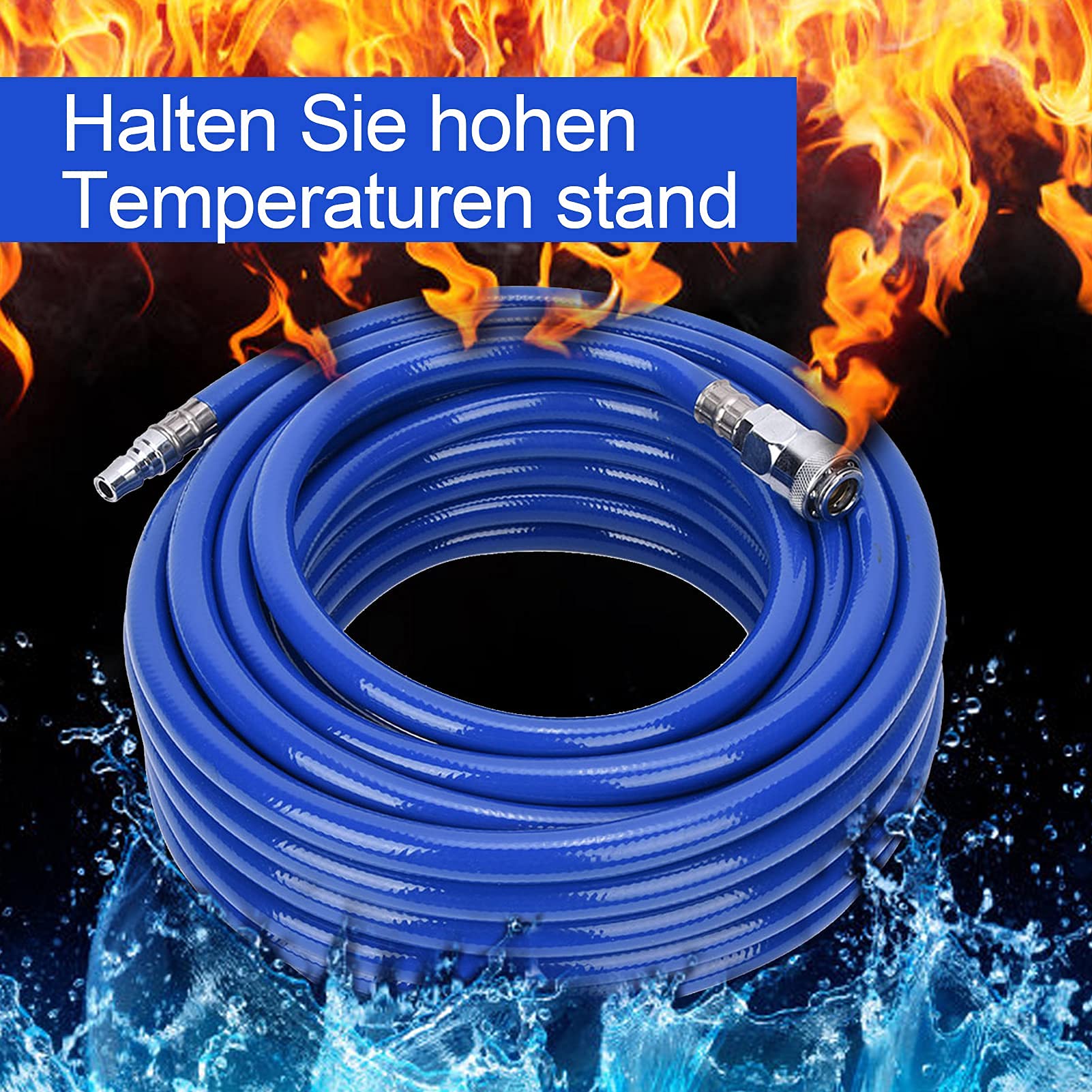 Manguera de compresor de aire de PVC flexible, 15 m, manguera neumática de alta presión con conector rápido de estilo Reino Unido, resistente manguera de PVC de 3 capas para compresor de aire
