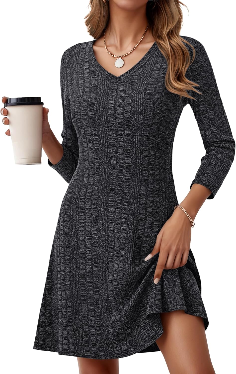 MOLERANI Women Long Sleeve Dress Fall V Neck Casual Dresses 2025 - Sweater Dress Knit A Line Flowy Elegant Winter
