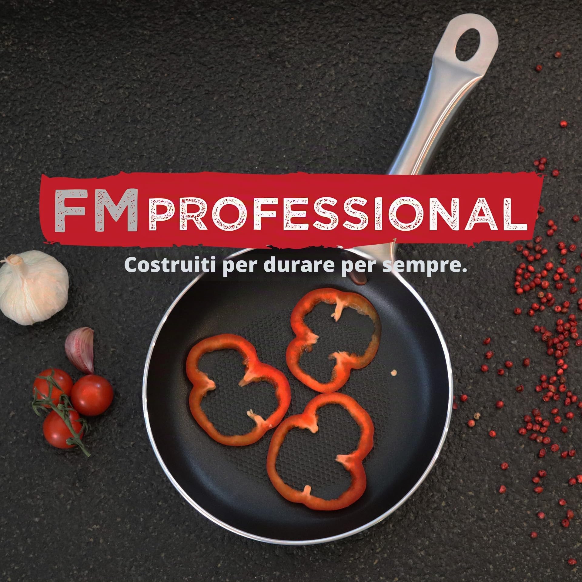 FMProfessional Set di 3 padelle professionali 20/24/24 cm profonda, in alluminio leggero e resistente, adatte per induzione e tutti i tipi di cucine, antiaderente doppio strato, struttura a nido d'ape