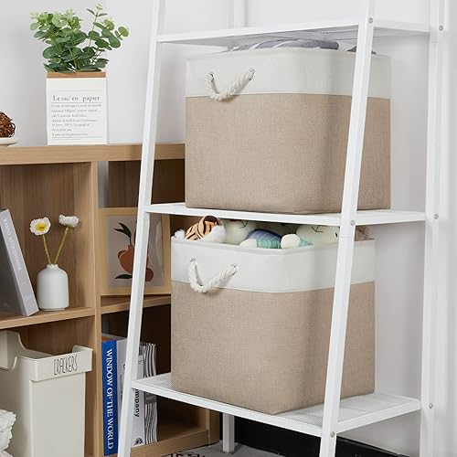 Miniatura 3 de Temary Cestas de almacenamiento en cubos paquete de 4 cubos de tela de 13 x 13 pulgadas para juguetes cestas grandes con asas cesta de lona para