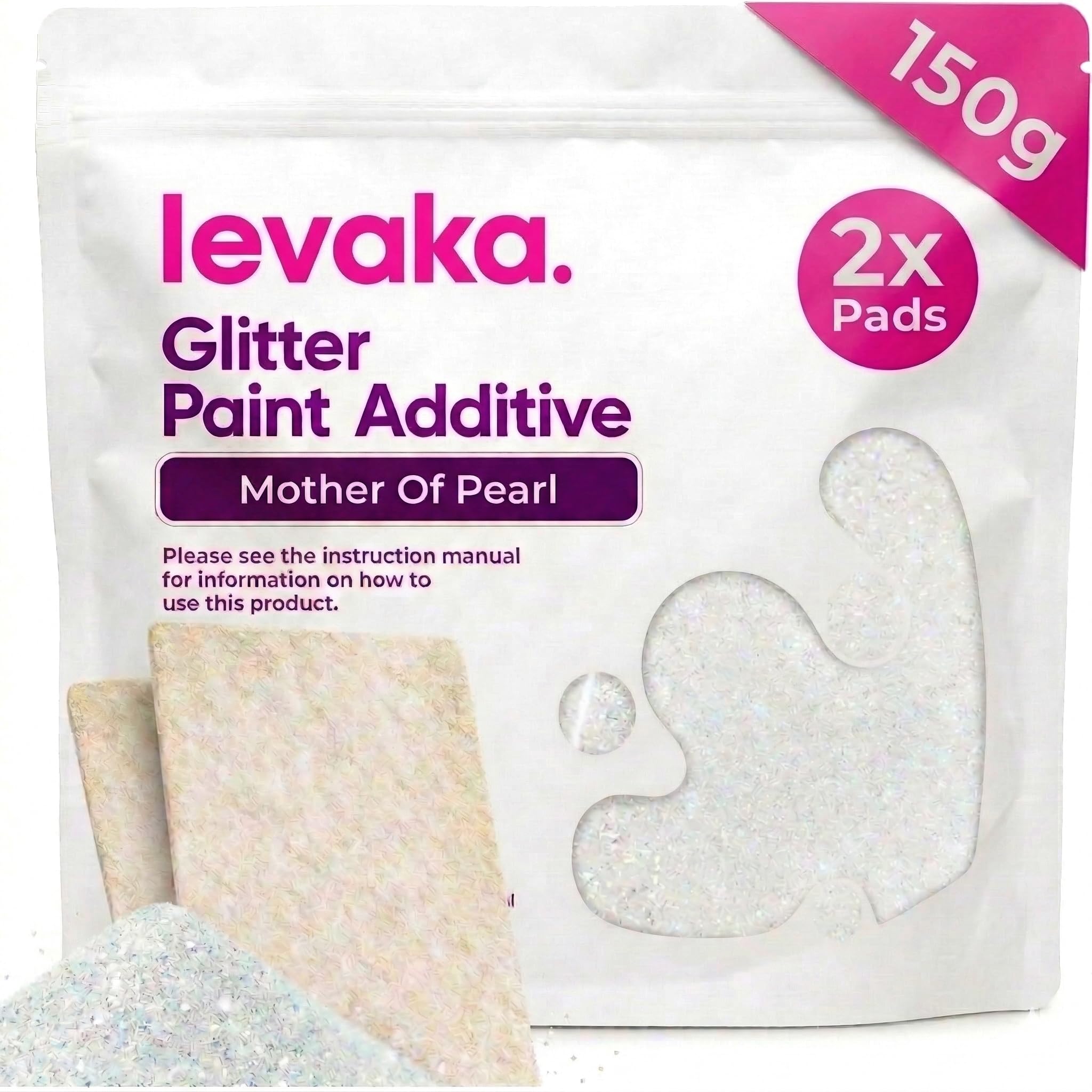 Levaka Mother of Pearl Glitter Additive, 150g with 2 x Buffing Pads – Mother of Pearl Paint Additive for Luminous Finish on Interior or Exterior Walls, Ceilings, and Woods – Paint Glitter for Walls