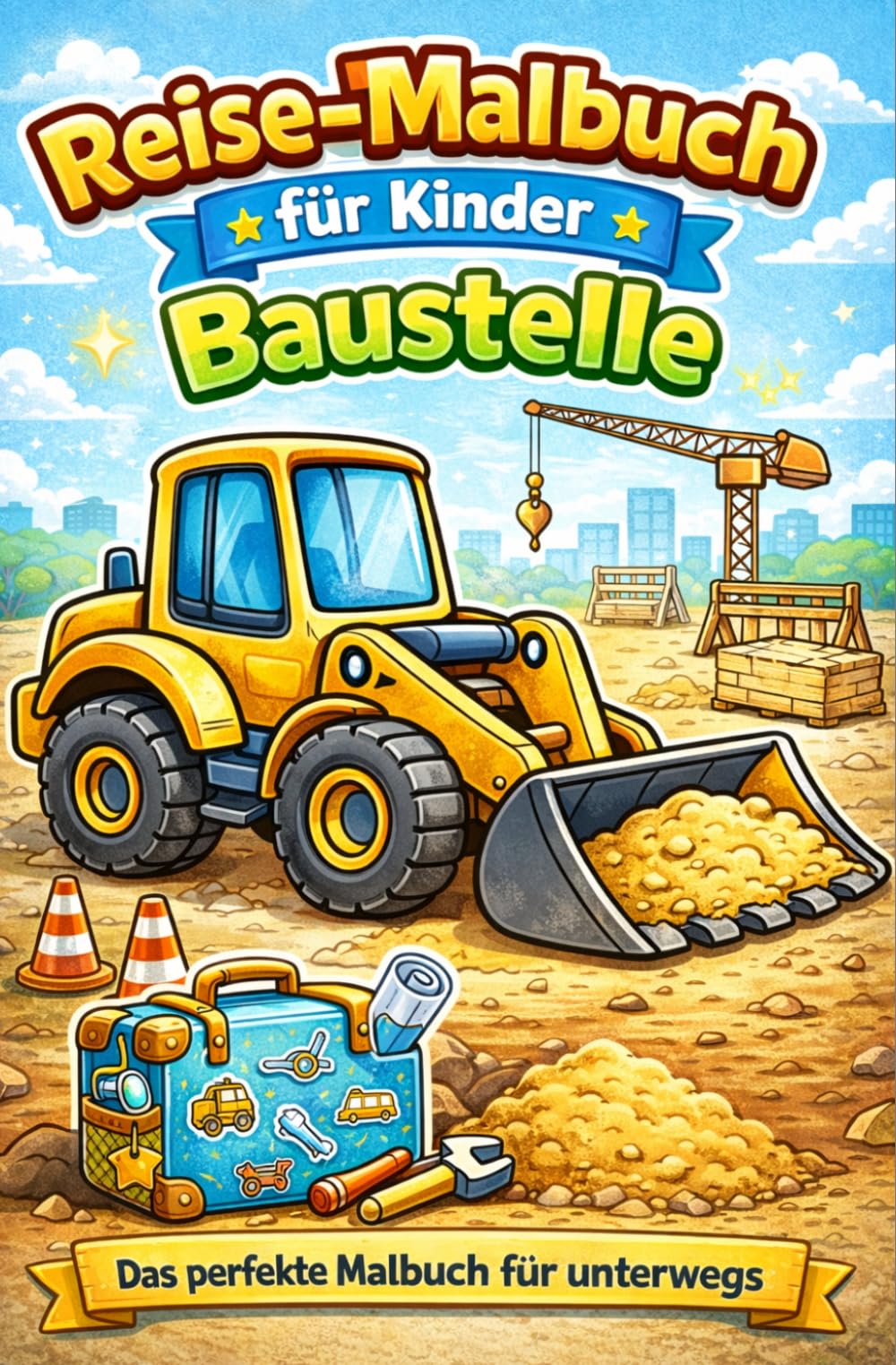 Reise-Malbuch für Kinder: Baustelle – Für unterwegs: 20 Ausmalbilder für Auto, Flugzeug & Urlaub | Handliches Format | Beschäftigung ohne Bildschirm