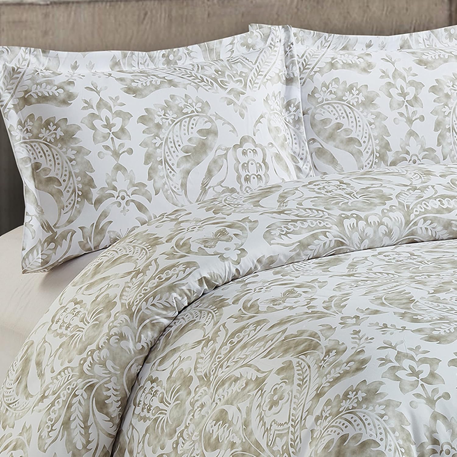 Style Quarters Duvet Cover King Size, 3 Pcs Floral Duvet Covers with Zipper Closure, 100% Polyester Bedding Set, Comforter Cover with Gray Baroque Pattern Include 1 Duvet Cover and 2 Pillow Shams