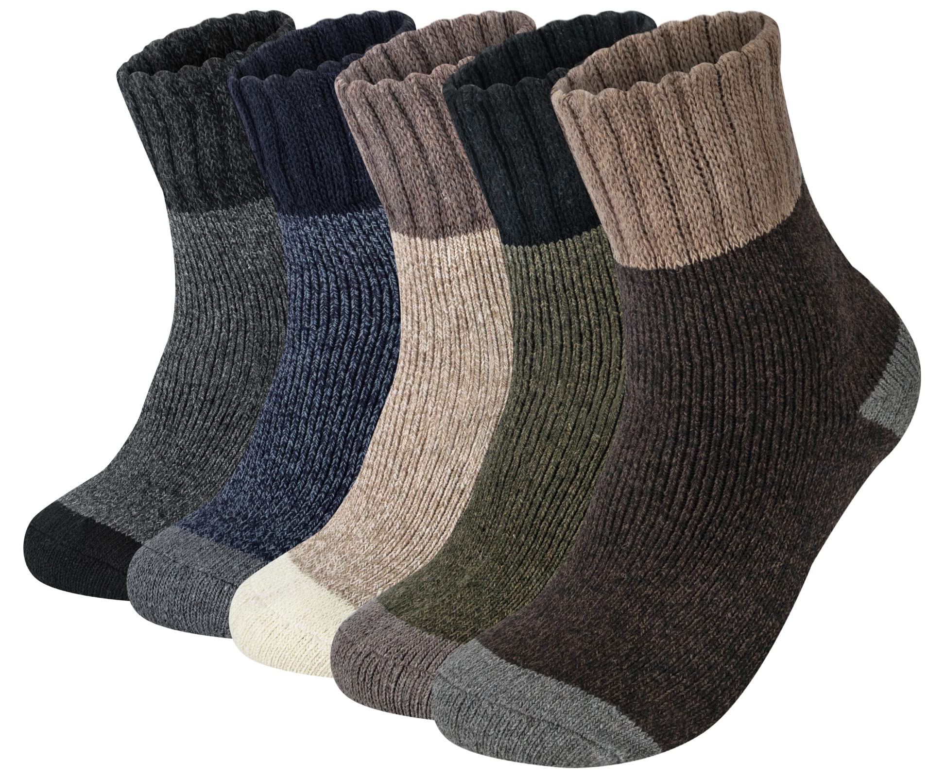 Justay 5Paia Calze Merino Uomo Invernali Calzini Termiche in Lana Inverno Autunno Grosso Termico Calze Caldi in Cotone Escursioni Trekking Regalo