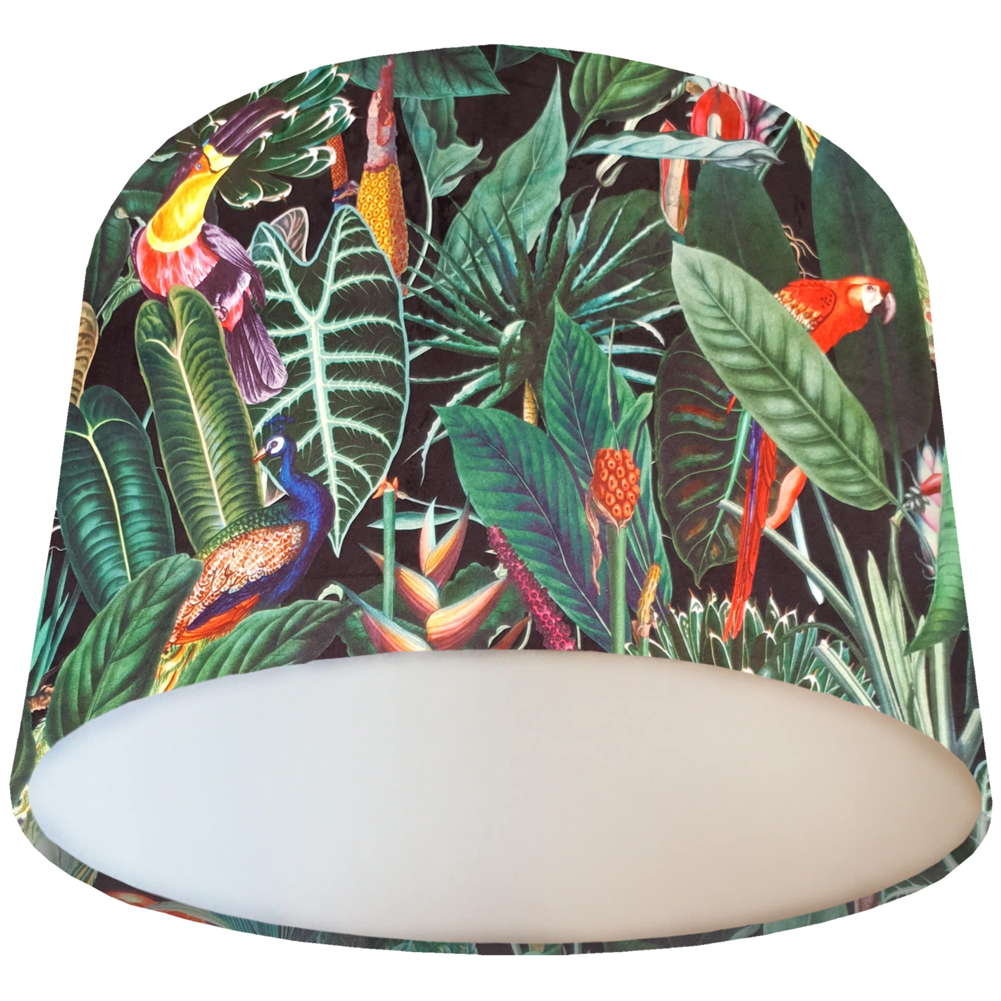 Black Velvet Lamp Shade - Jungle Birds Light Shade - Range Of Colours; Copper, Gold (White)