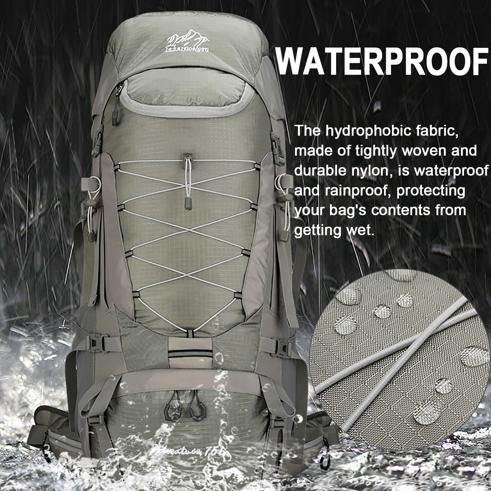 Zaino Trekking 75L Antistrappo Impermeabile con Copri Pioggia, Zaino da Viaggio Sport all'aperto Leggero per Escursionismo Arrampicata Campeggio Turismo Montagna,Viola