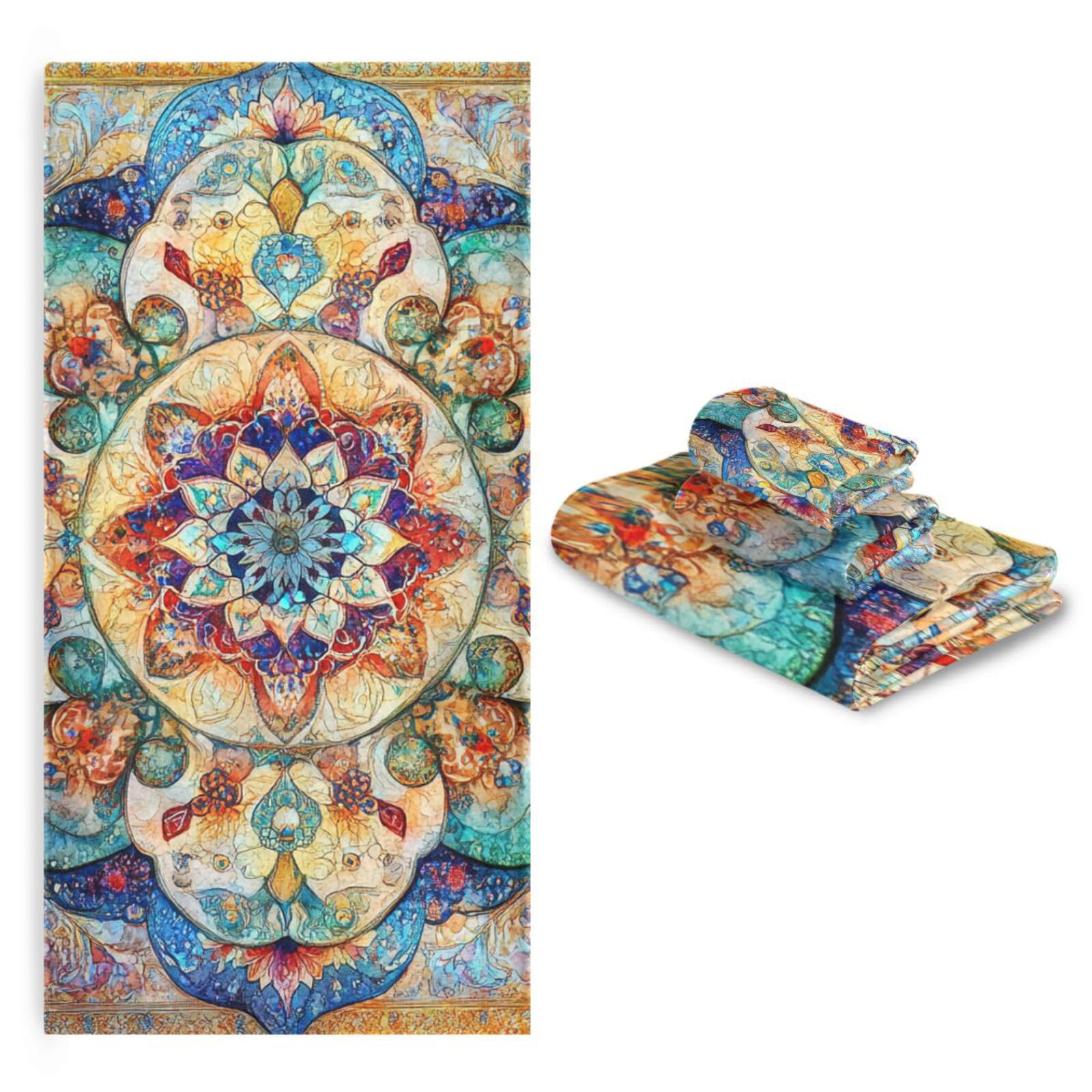 Bohema wzór boho vintage mandala mikrofibra ręczniki do twarzy zestaw 3 sztuk, 1 ręcznik kąpielowy 1 ręcznik do rąk 1 myjka do twarzy ciała łazienka