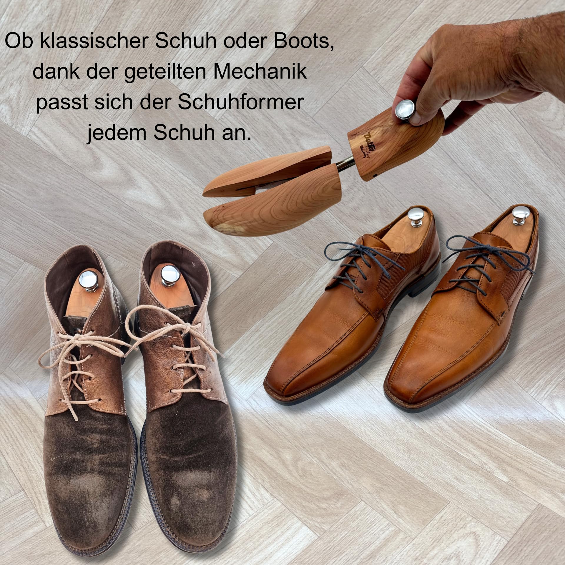 DELFA Cedar Premium Schuhspanner Gr.40/41 bis 46/48 | 5 Paar, mit exklusivem Schuhbeutel, naturbelassenes Holz aus der Red Cedar