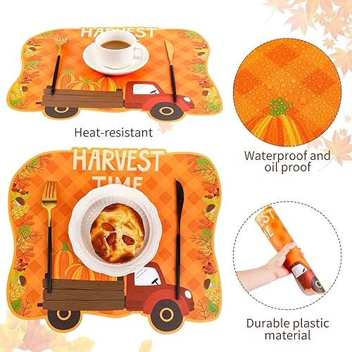 Miniatura 4 de MCEAST Juego de 6 manteles individuales de plástico de Acción de Gracias para comedor, diseño de hojas de arce, calabaza, duende y pavo, para