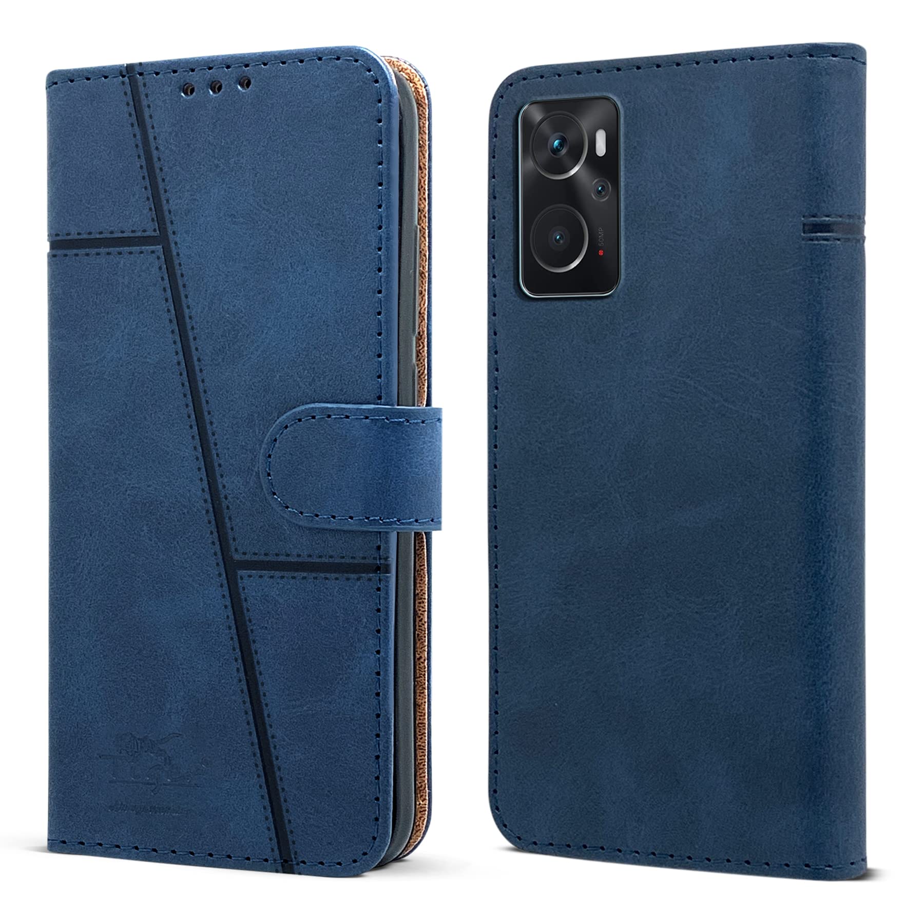 Jkobi Flip Cover Case for Oppo K10. (Stitched Leather Finish | Magnetic Closure | Inner TPU | Foldable Stand | Wallet Card Slots | Blue) (B09XMDNP1F) Amazon Price History, Amazon Price Tracker