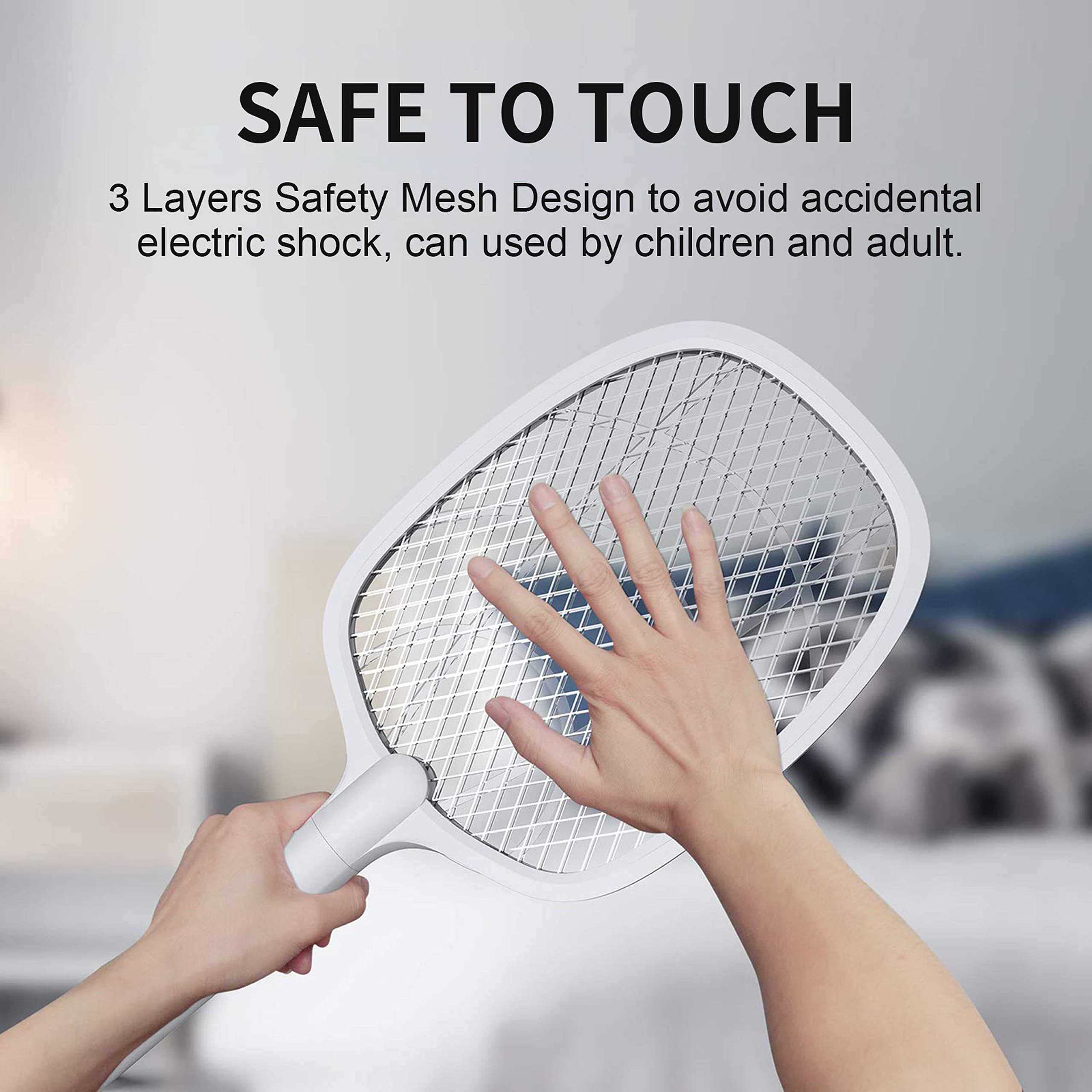 Racchetta Mosche Elettrica 2 in 1, Racchetta Elettrica con Potente Lampada Trappola per Zanzare per uso Interno ed Esterno