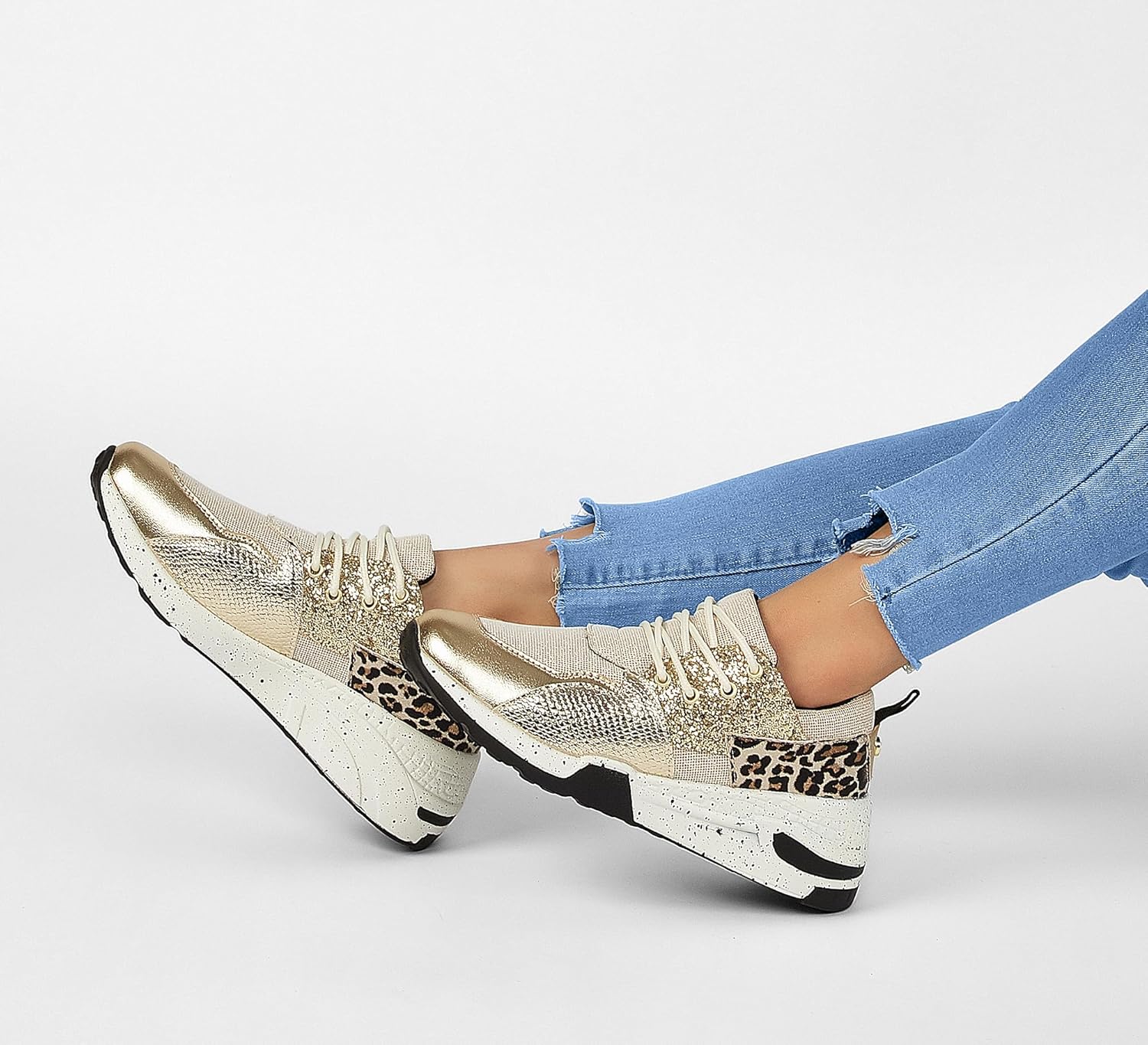 LUCKY STEP Women's High Heel Wedge Sneakers Fashion Cliff Platform Retro Lace Up Casual Shoes - Image 6