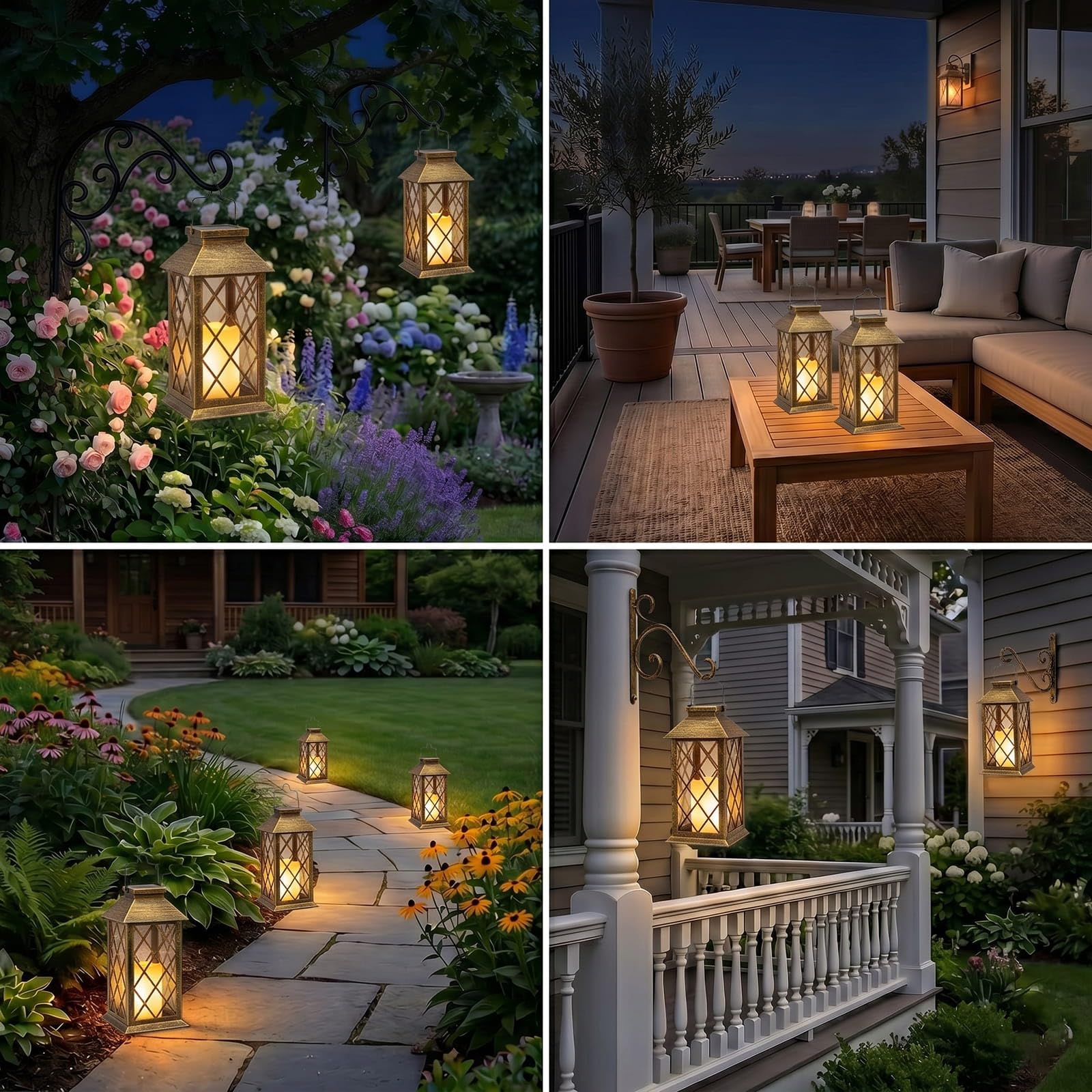 Yowin Solarlaterne für Außen 2 Stück 22cm Laternen für Draußen mit Flackernde Kerzen, Solarlampen für Außen Hängend Wetterfest Solar Tischlampe Outdoor für Draußen Balkon Terrasse Gartendeko - Bronze