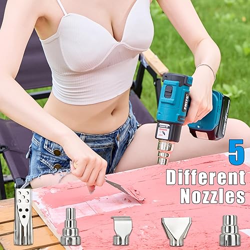 Miniatura 5 de Pistola de calor inalámbrica para batería Makita, pistola de aire caliente de soldadura de calentamiento rápido de 350 W, ajuste de 2 temperaturas