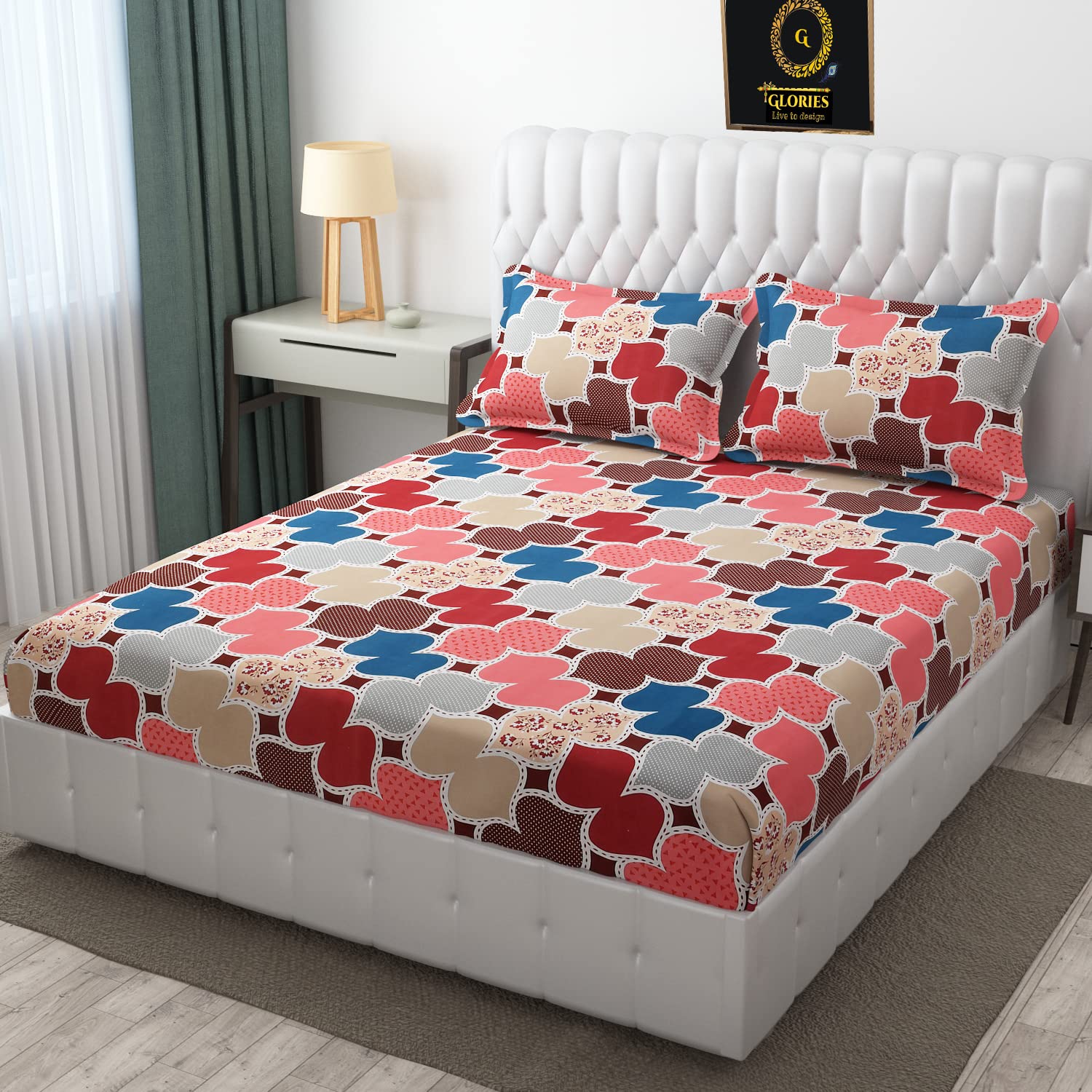 GLORIES Multi-Pink Double Bed Polycotton Bedsheet with 2 Pillow Covers