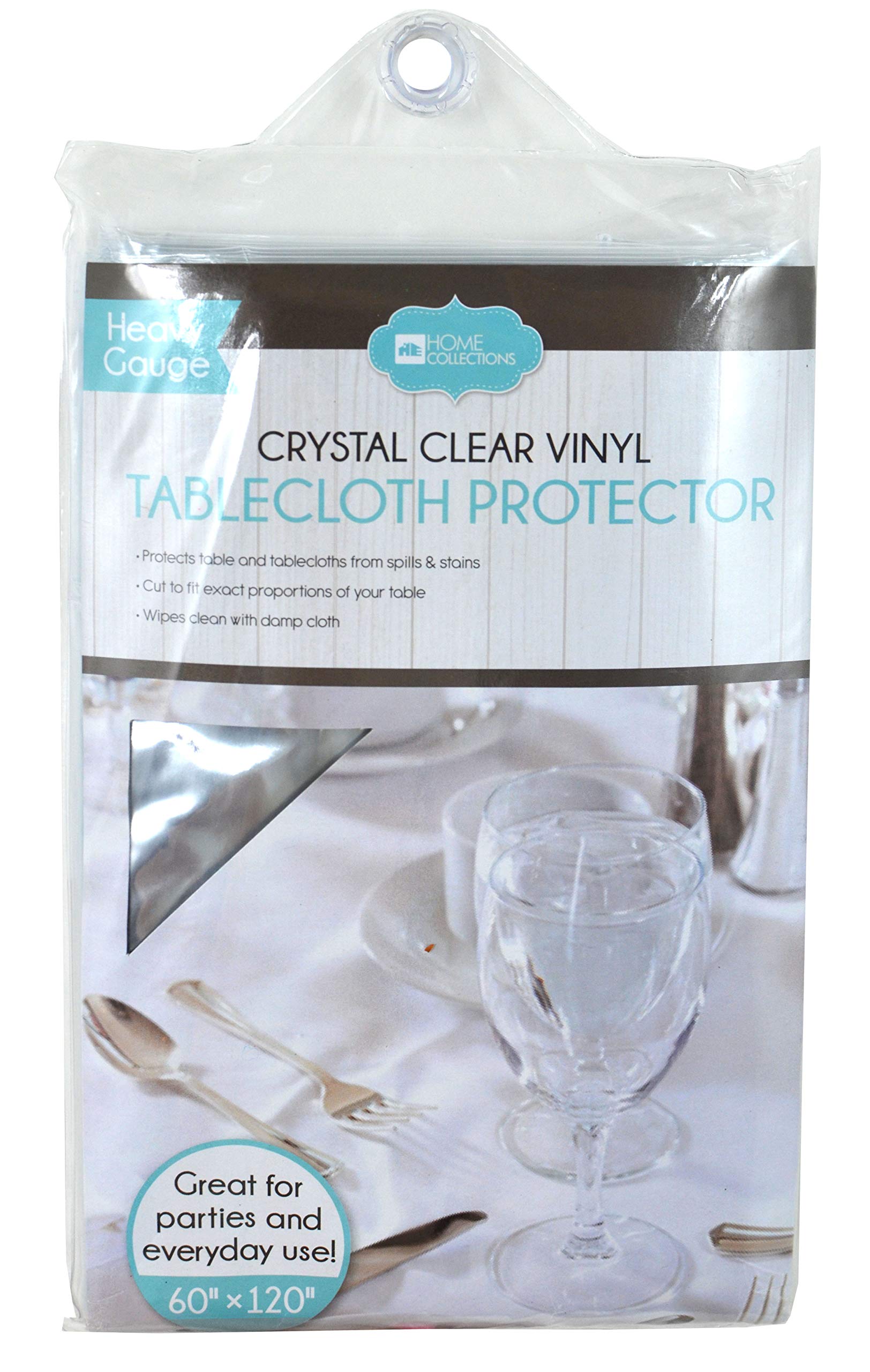 Home Expressions Clear Plastic 100% Waterproof Table Protector -60 x120 Inch - Vinyl PVC Table Cloth Protector Oil Spill Proof Wipe Clean Table Cover for Dining Table, Parties & Camping, Crystal Clear