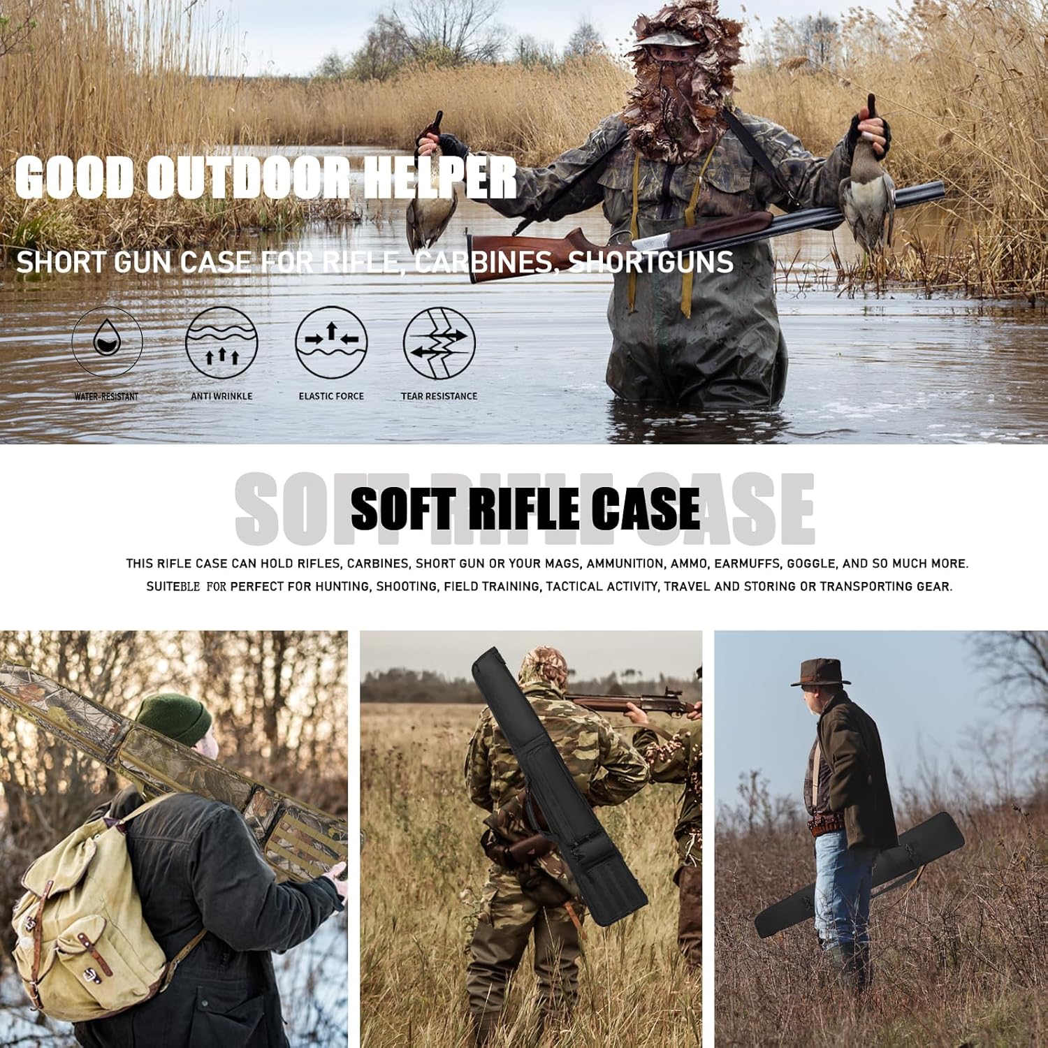 Soft Rifle Case Water-Resistant Shotgun Cases 46"/52" Gun Carry Bag for Scoped with 5 Accessory Pockets Rifle Bag Suitable for Outdoor Hunting Shooting