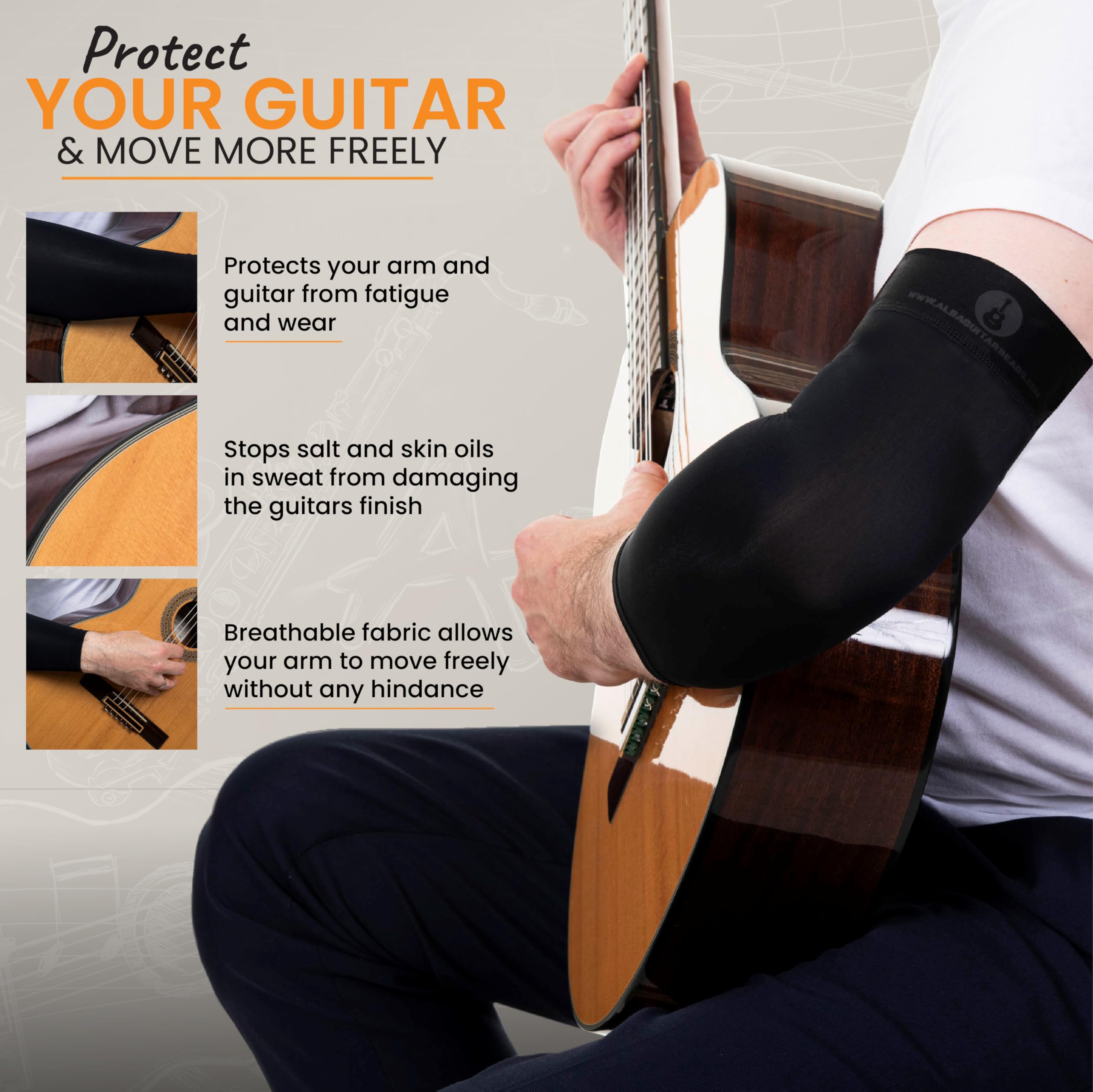Guitar Arm Sleeve, Large Black Breathable Comfort Sleeve for Classical Flamenco & Electric Guitar Players - Image 2
